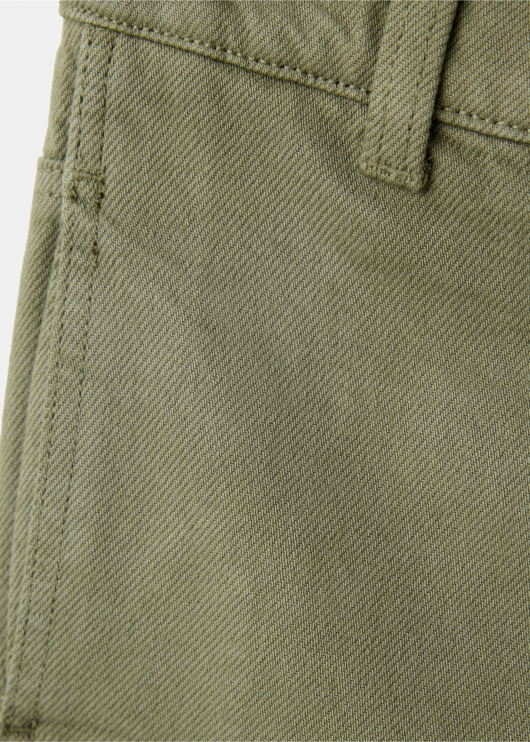 Close-up of khaki green trousers showing the twill fabric texture and waistband., Khaki. Ref: 37097909-00.