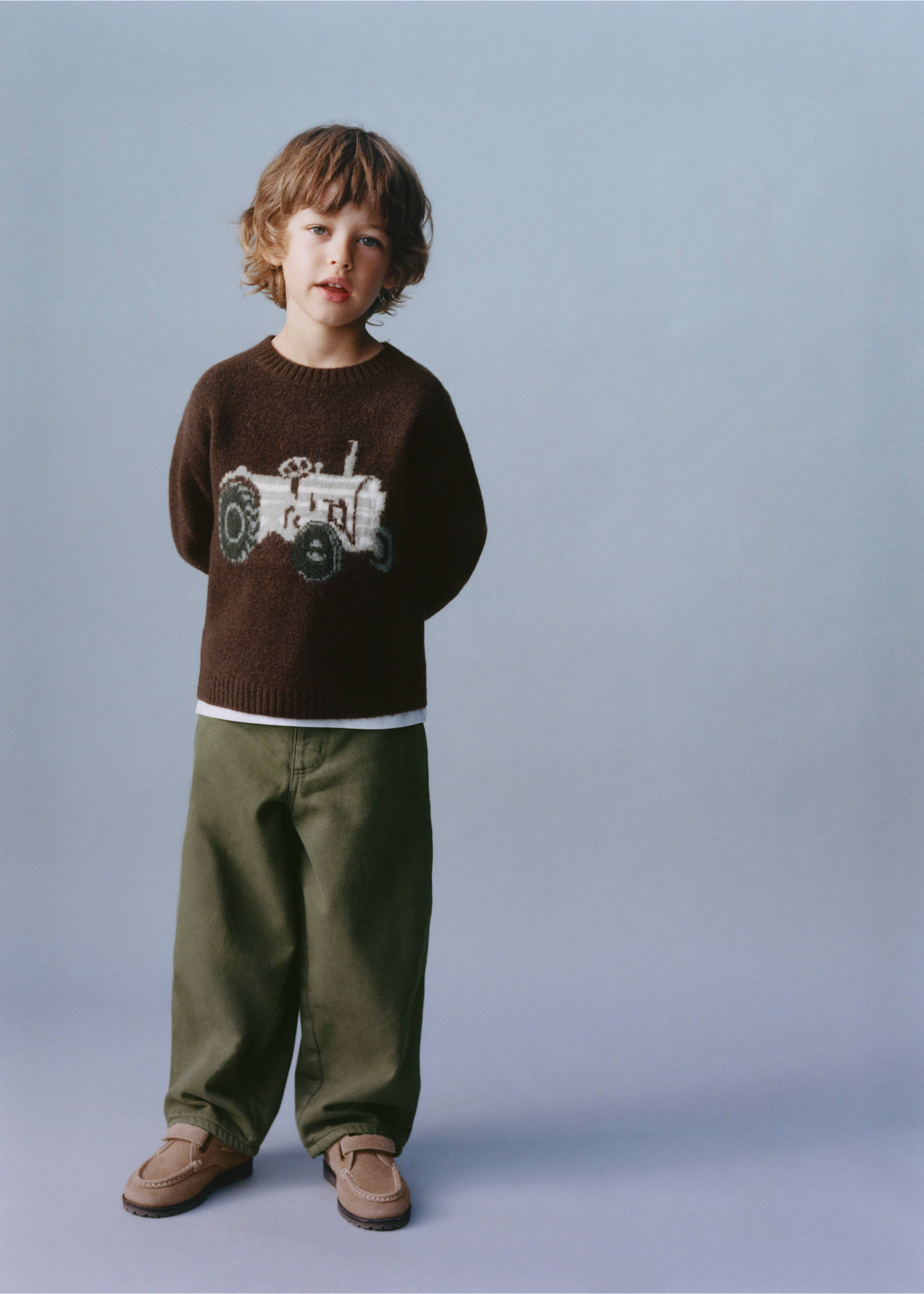 Straight jeans with elasticated waistband - Details of the article 5, Khaki. Ref: 37097909-00.