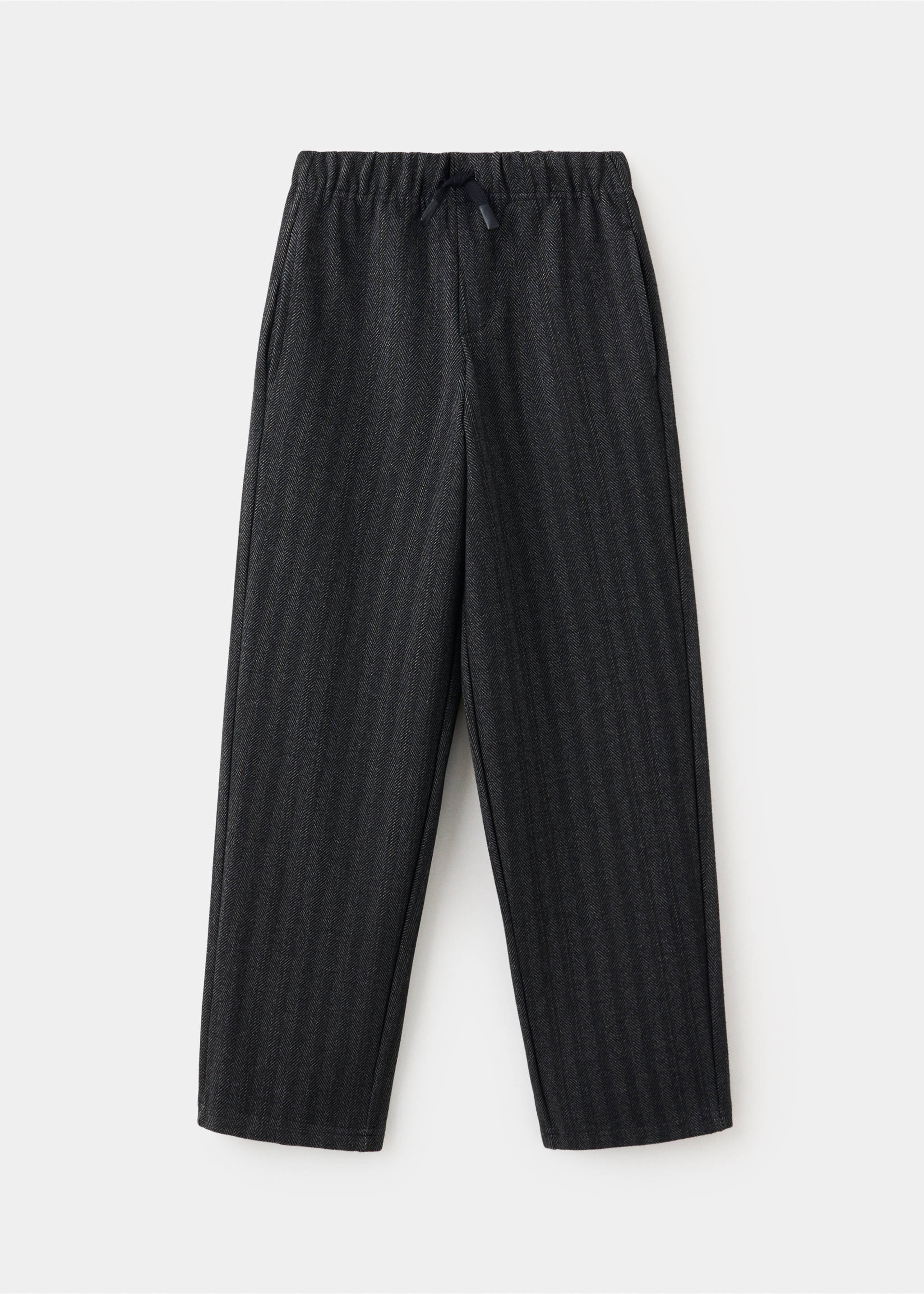 Dark grey kids' herringbone trousers with an elasticated drawstring waistband., Charcoal. Ref: 37097910-00.