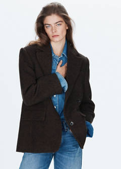 Straight-fit double-breasted suit jacket — Brown 1