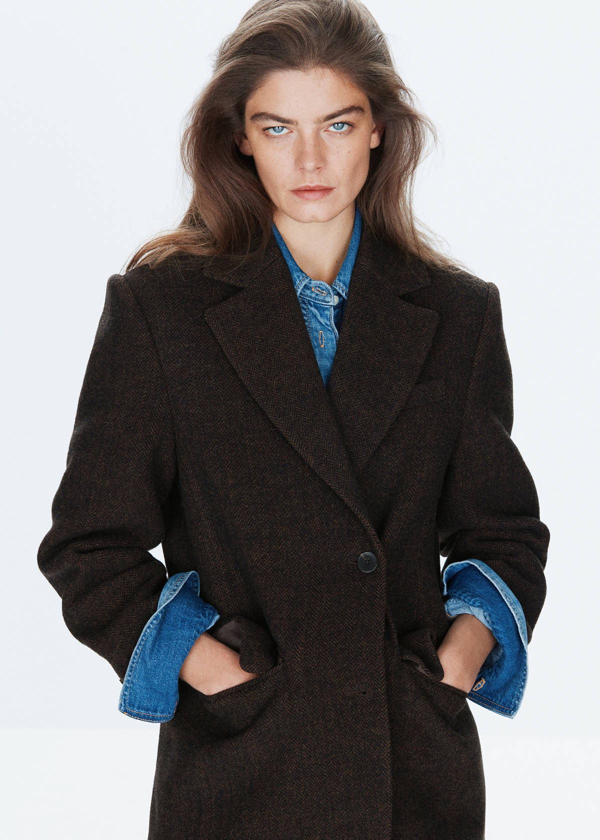 Straight-fit double-breasted suit jacket — Brown