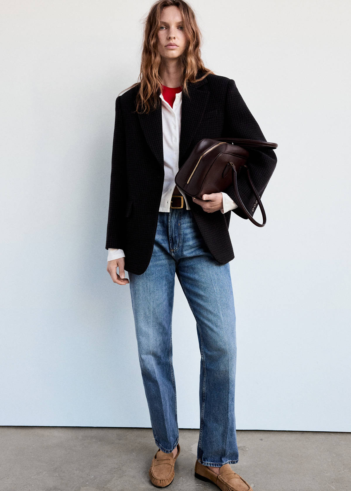 Straight-fit double-breasted suit jacket — Blue
