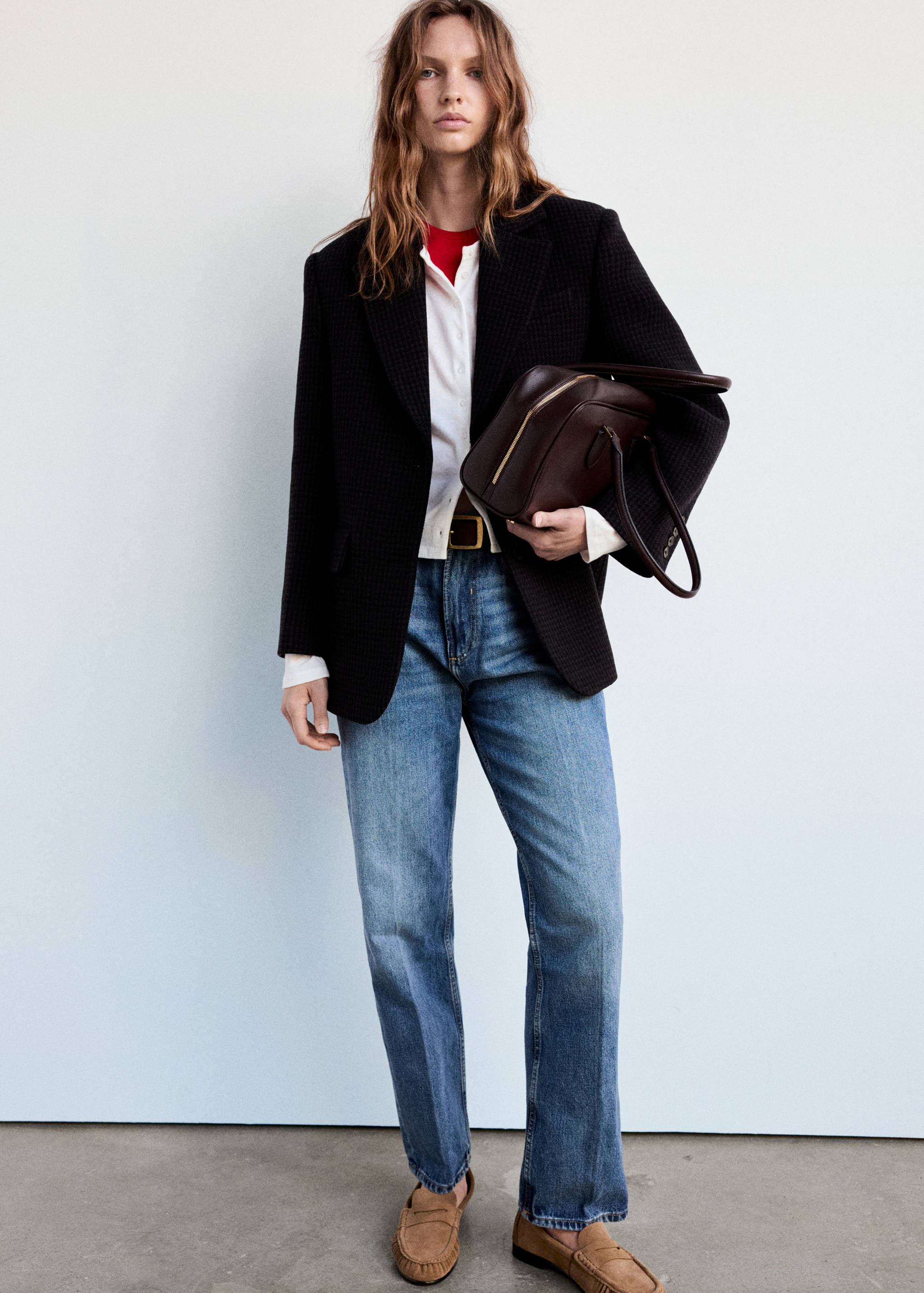 Gerade geschnittener Blazer im Hahnentrittmuster - Allgemeine Ansicht
