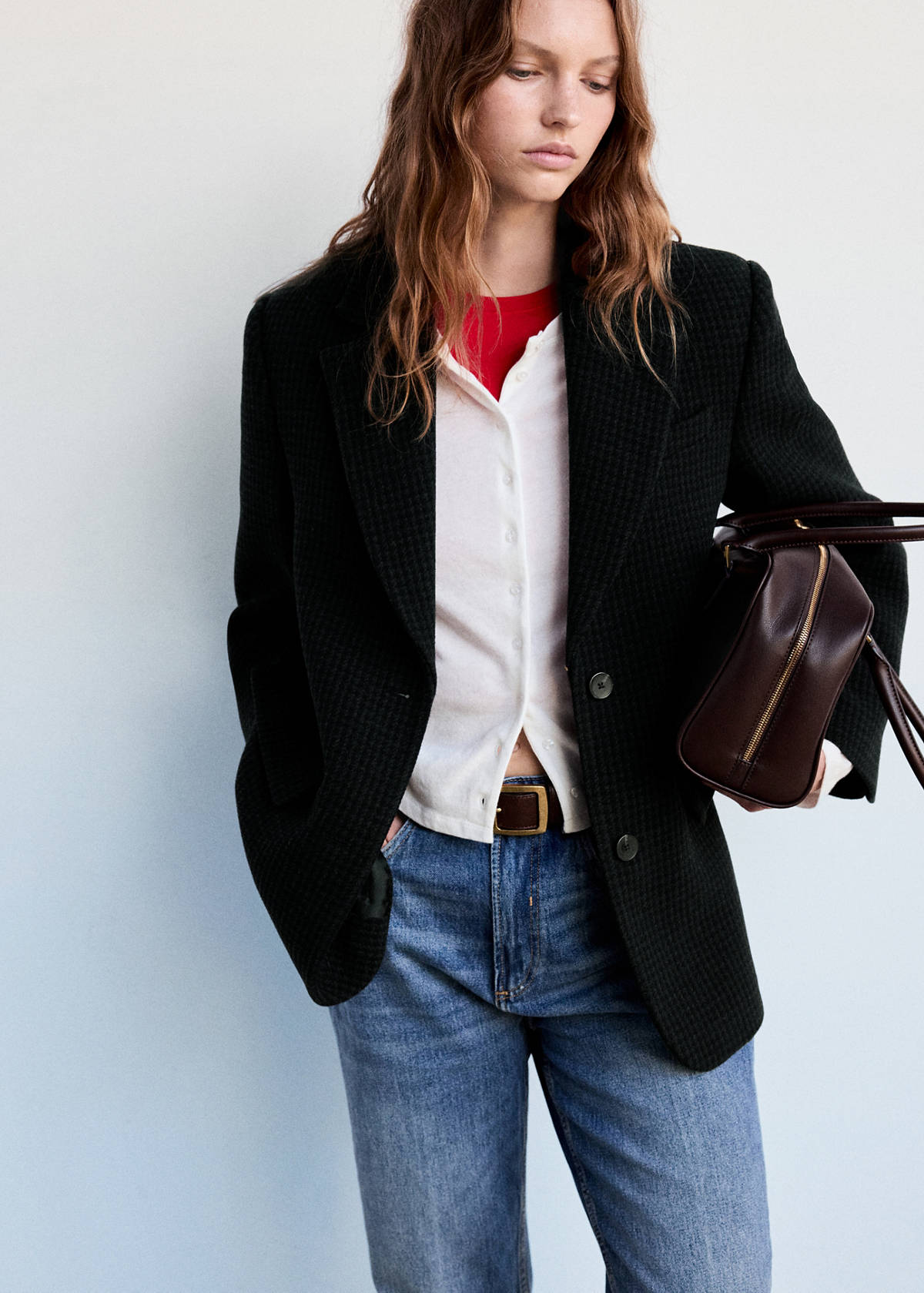 Straight-fit double-breasted suit jacket — Blue