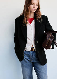 Straight-fit double-breasted suit jacket — Blue 1