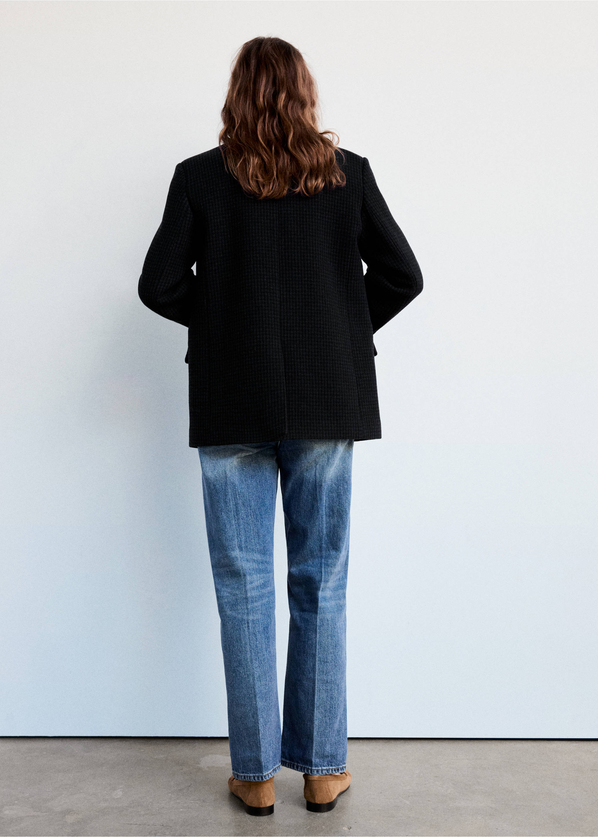 Black textured blazer, back view, Blue. Ref: 37097912-00.