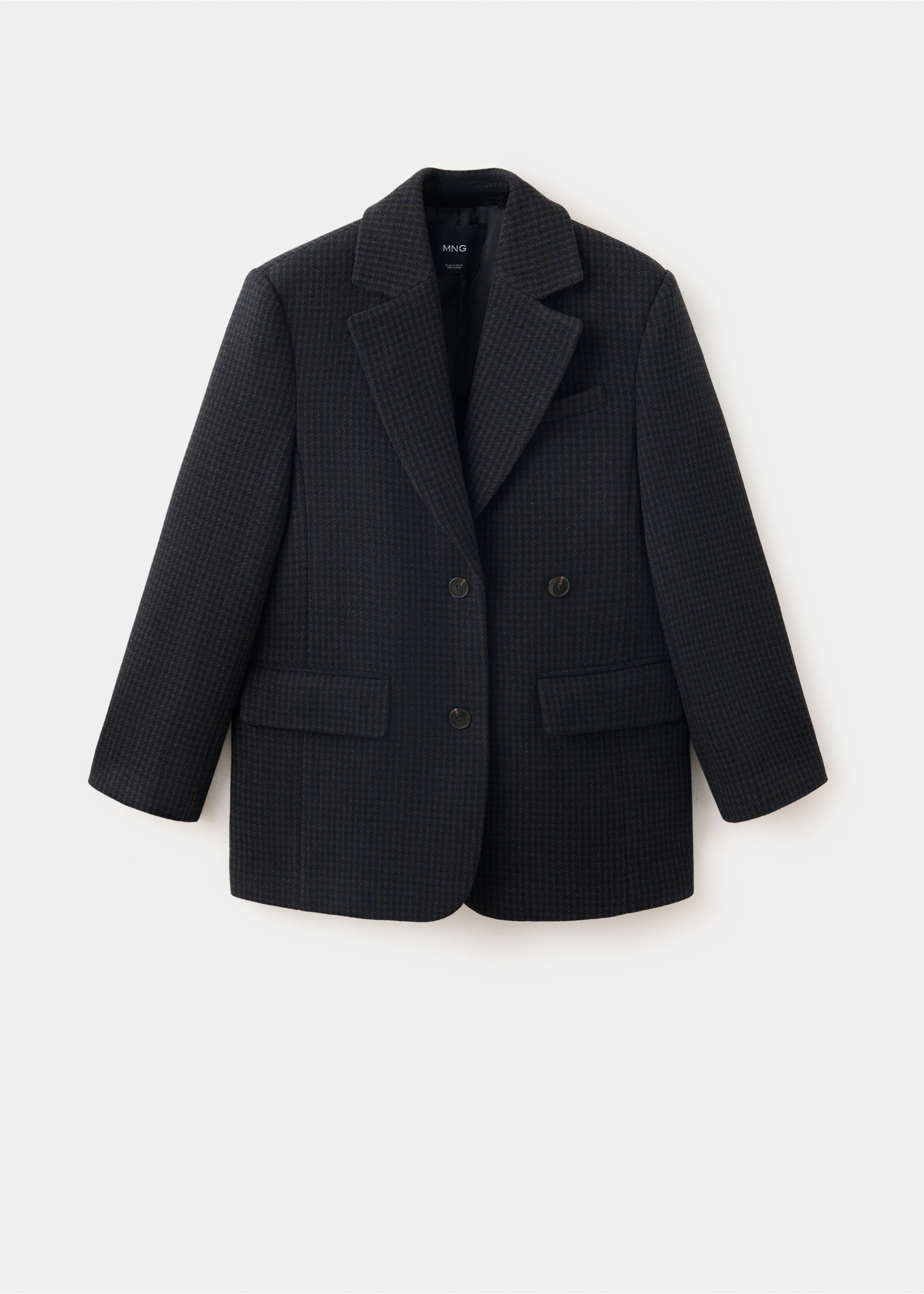 Dark grey houndstooth double-breasted blazer with lapels and pockets., Blue. Ref: 37097912-00.