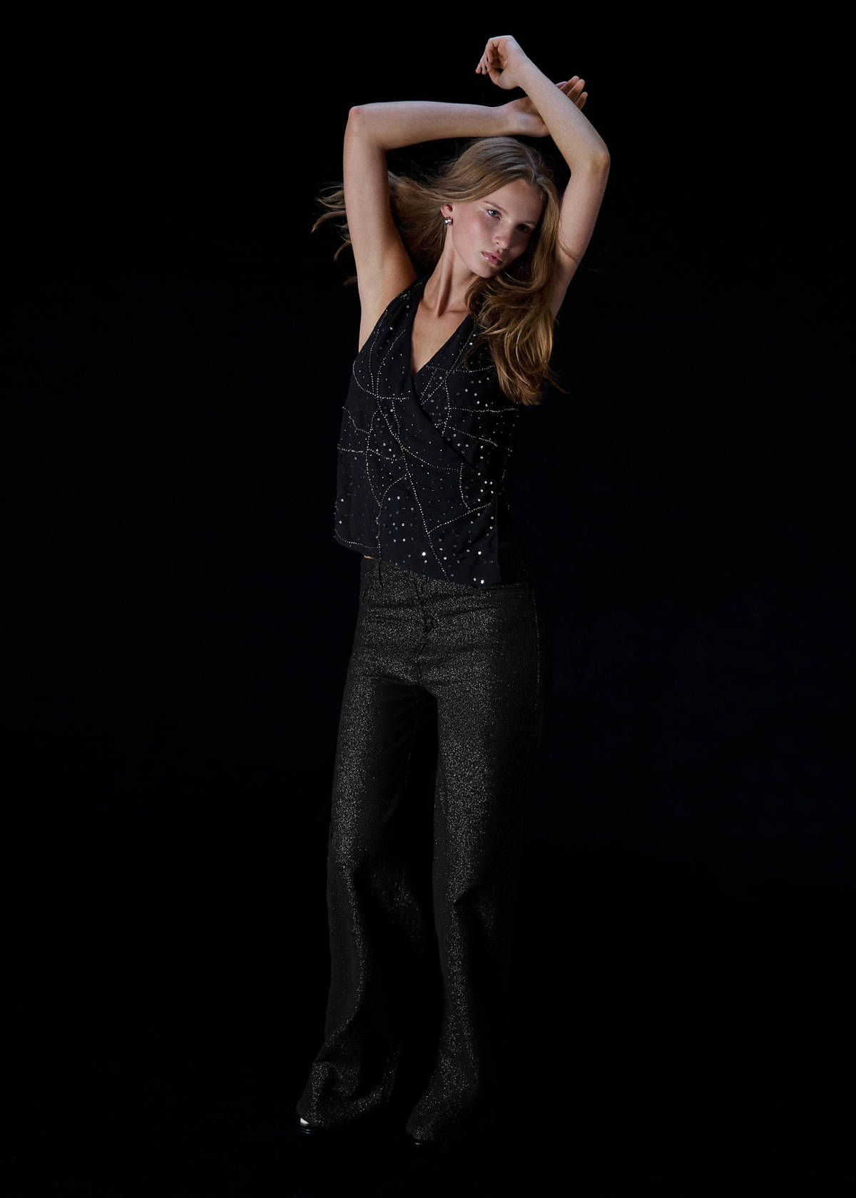 Wide leg jeans with rhinestones — Black