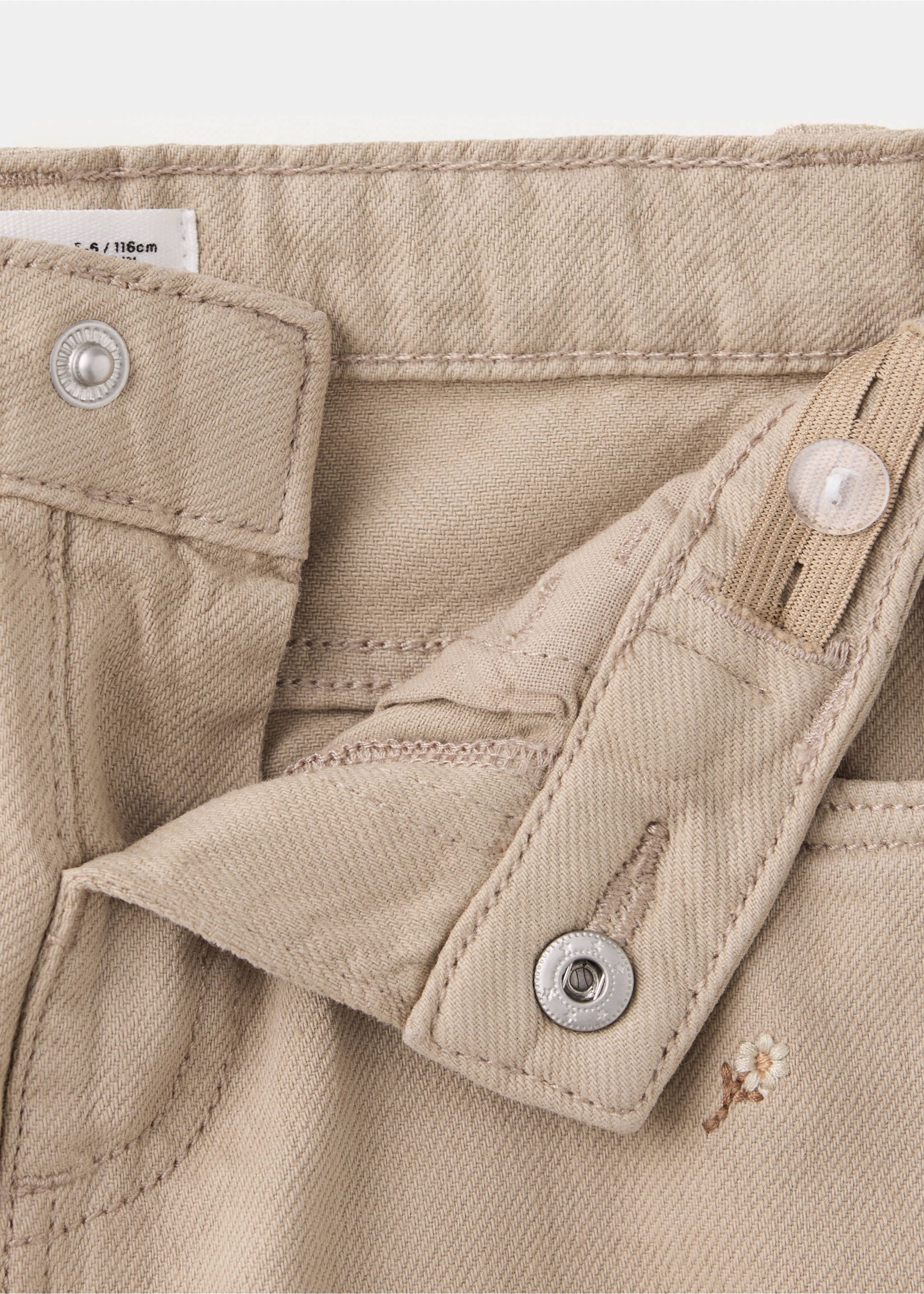 Wide-leg jeans with embroidered floral embroidery - Details of the article 8, Beige. Ref: 37097918-00.