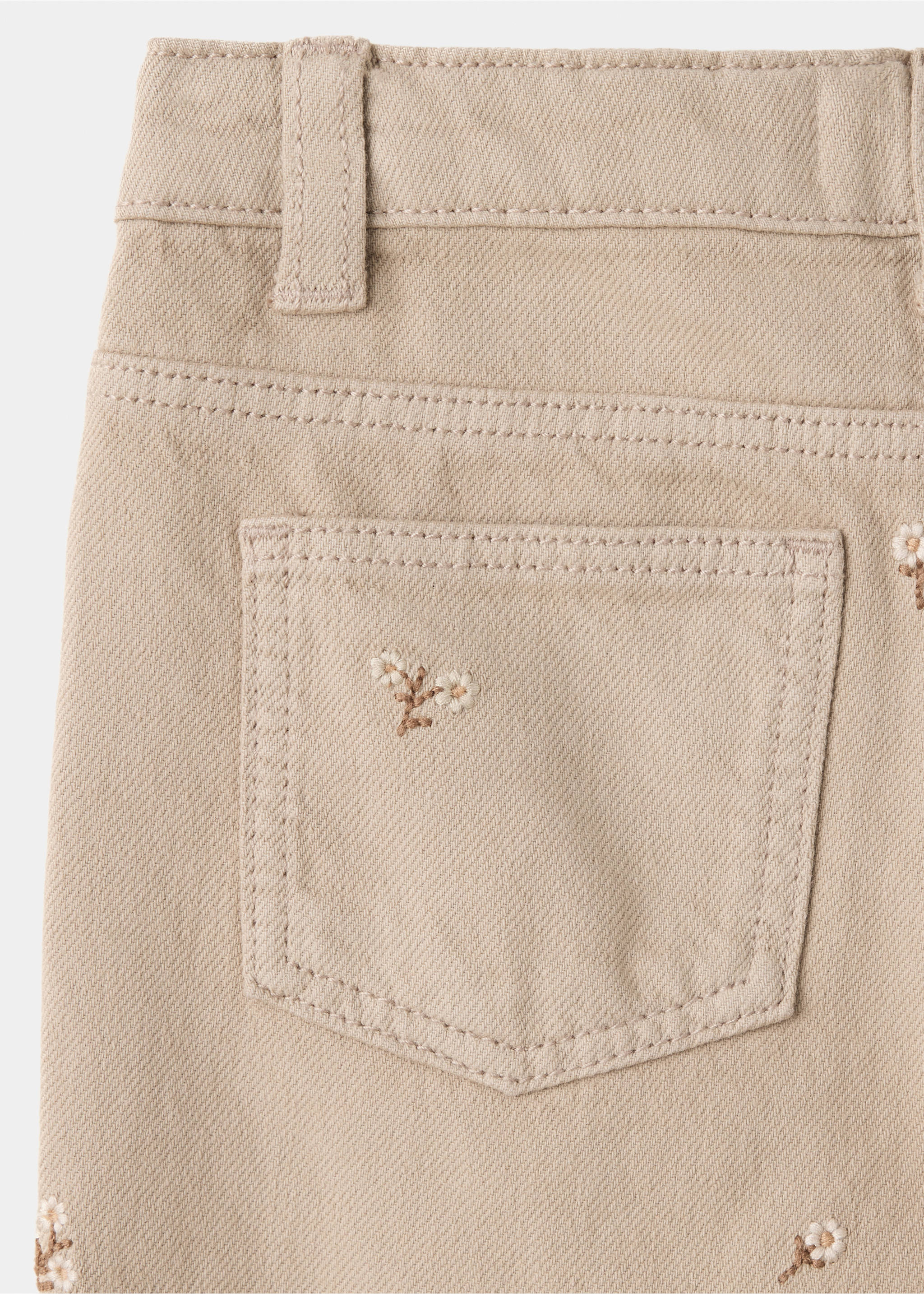 Wide-leg jeans with embroidered floral embroidery - Details of the article 0, Beige. Ref: 37097918-00.