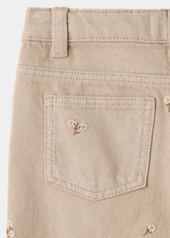 Wide-leg jeans with embroidered floral embroidery — Beige 5
