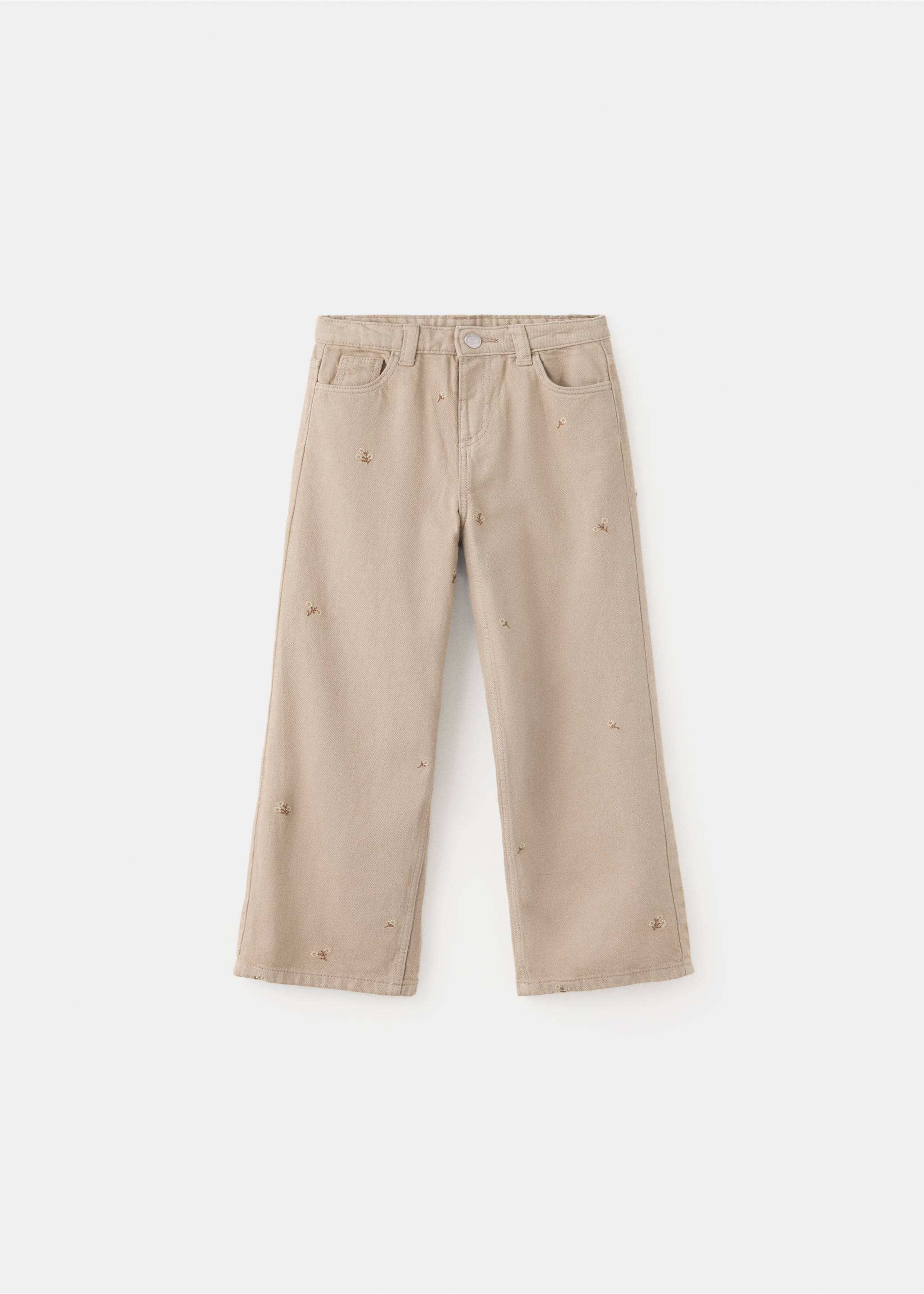 Wide-leg jeans with embroidered floral embroidery - Article without model, Beige. Ref: 37097918-00.