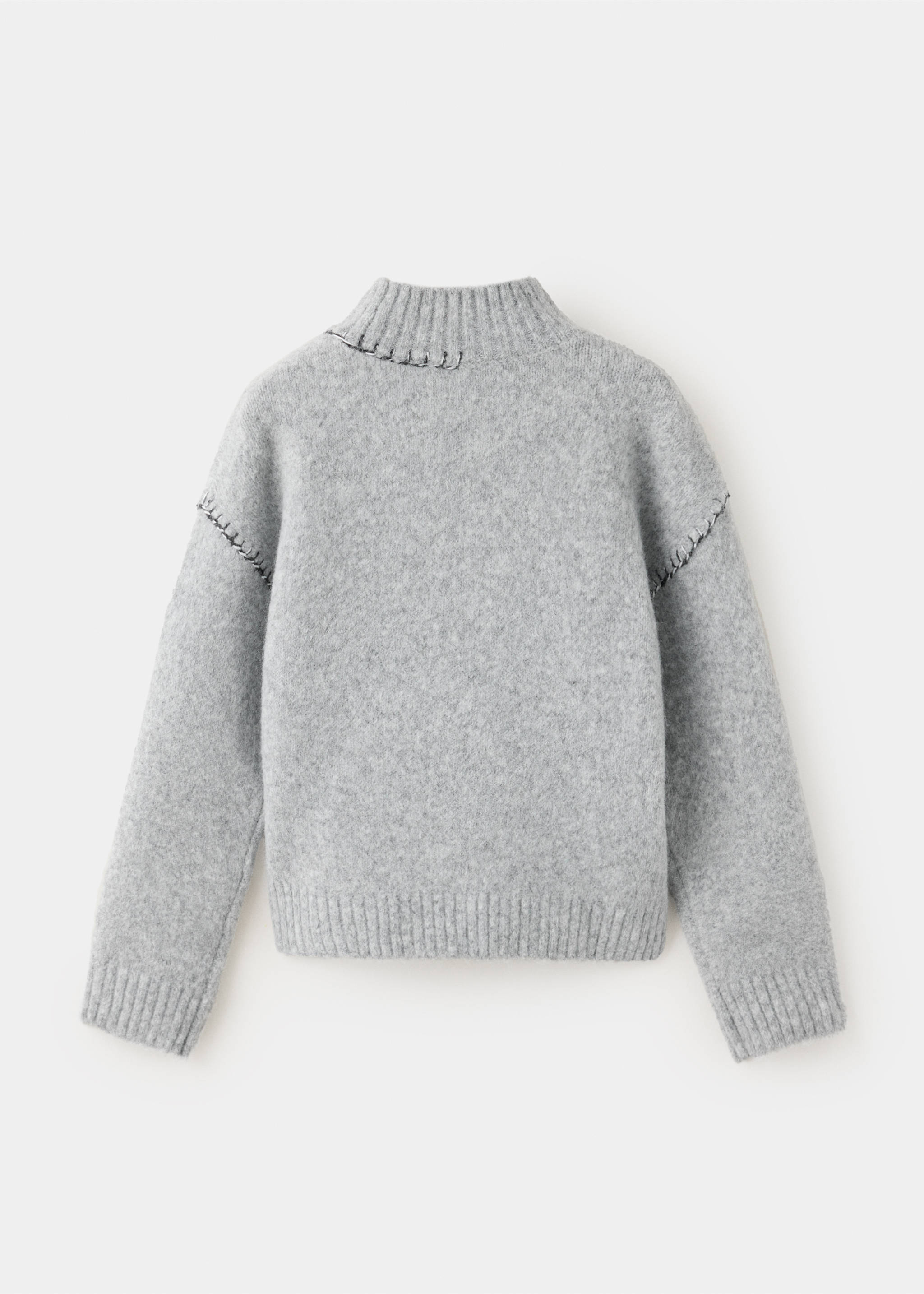 Ribbed funnel-neck jumper with trims - Reverse of the article, Grey. Ref: 37097920-00.