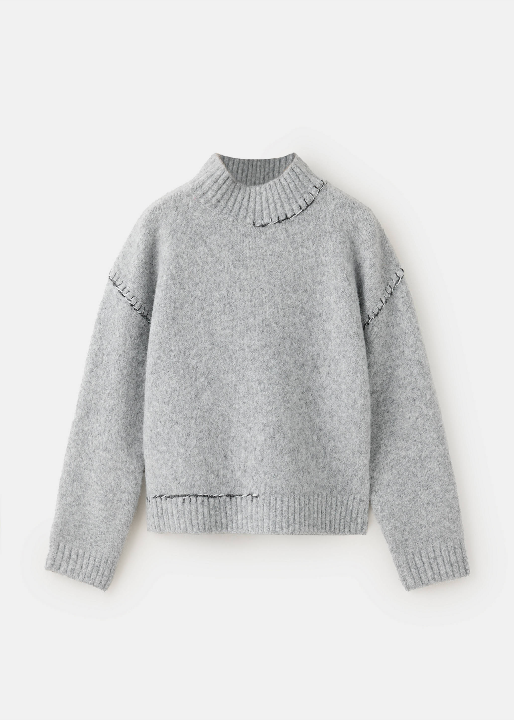 Ribbed funnel-neck jumper with trims - Article without model, Grey. Ref: 37097920-00.