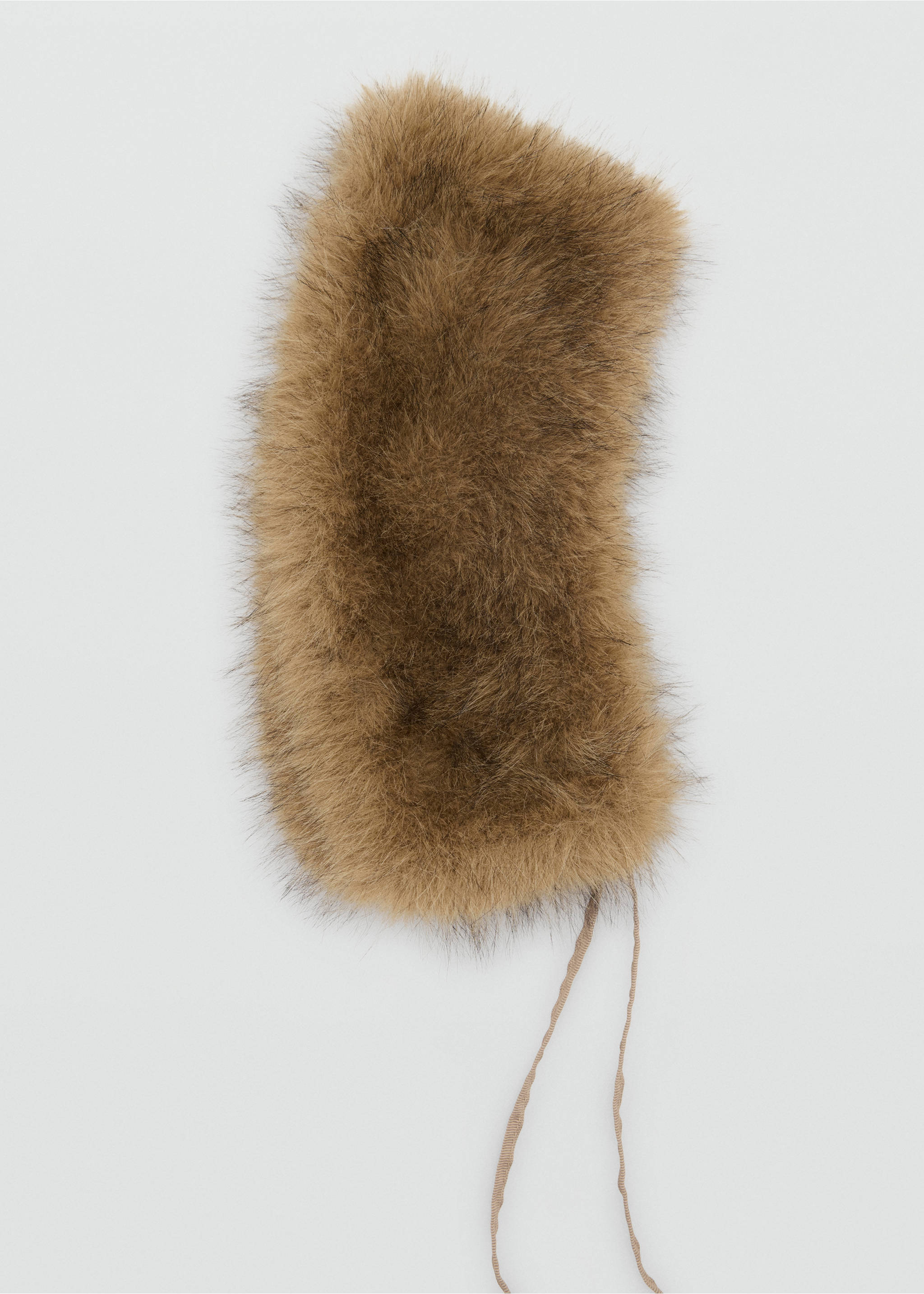 Brown faux-fur scarf with thin ties., Brown. Ref: 37097921-00.