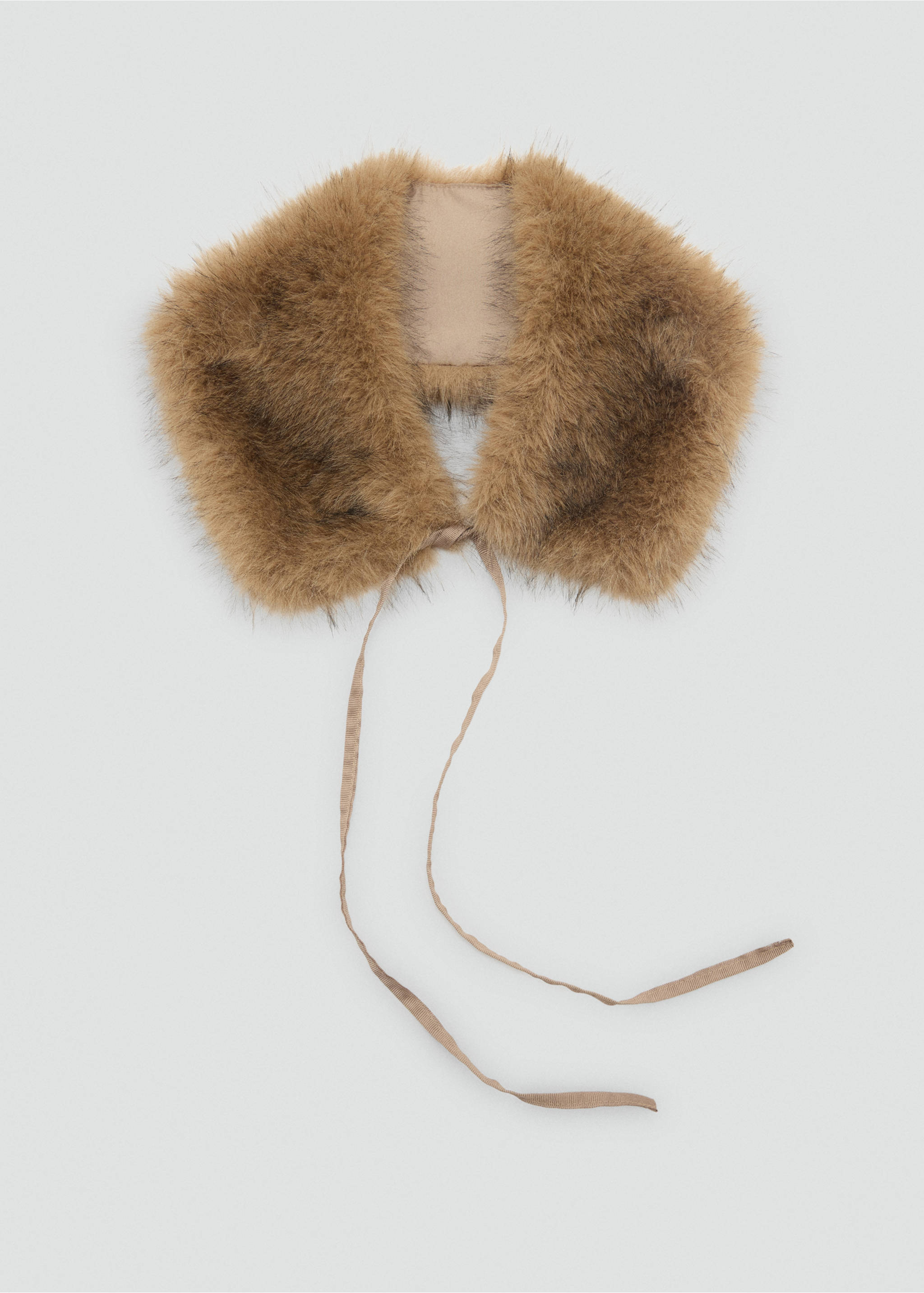 Brown faux-fur scarf with tie ribbons., Brown. Ref: 37097921-00.