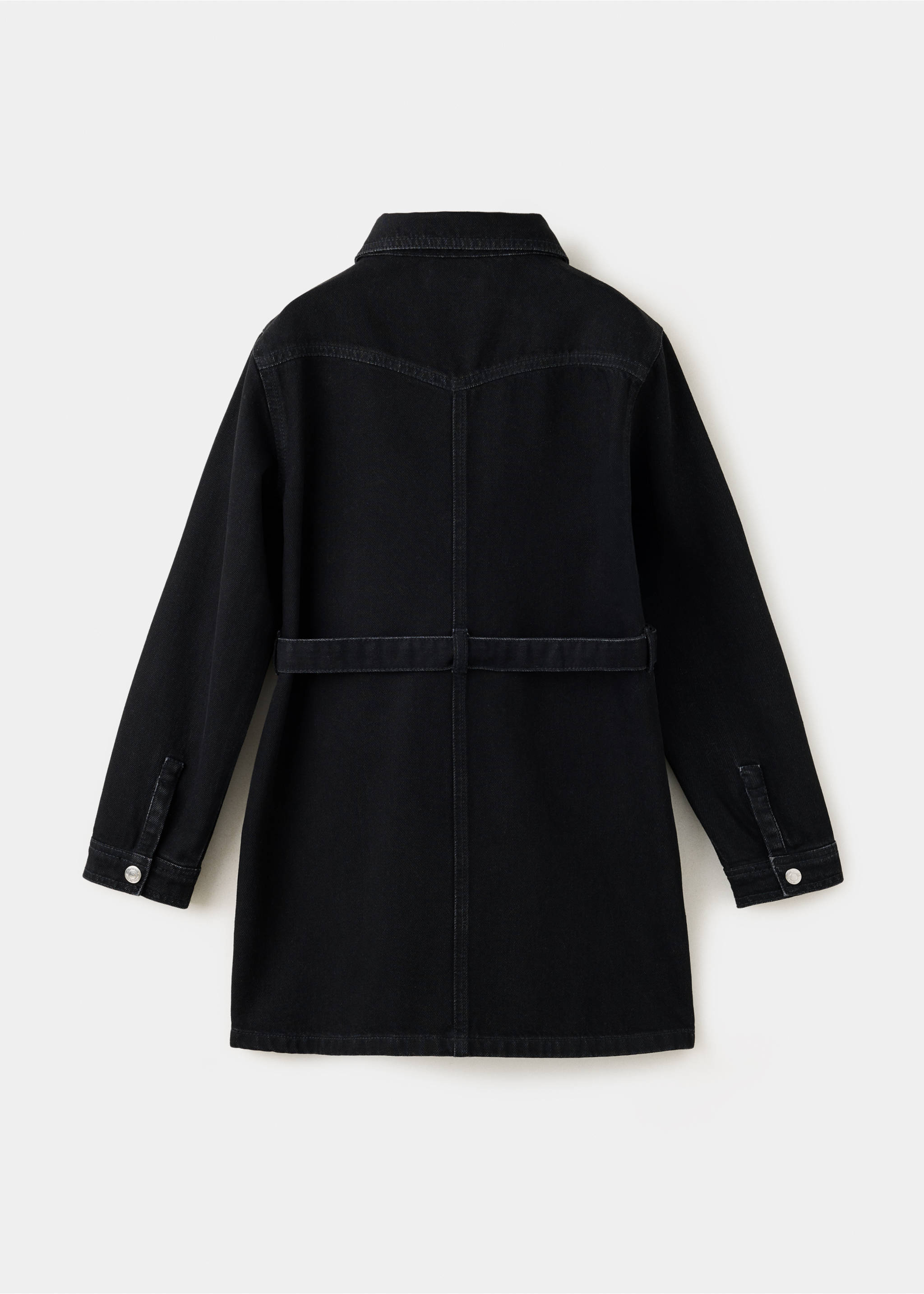 Back view of a black denim shirt dress with a belt., Black denim. Ref: 37097932-00.