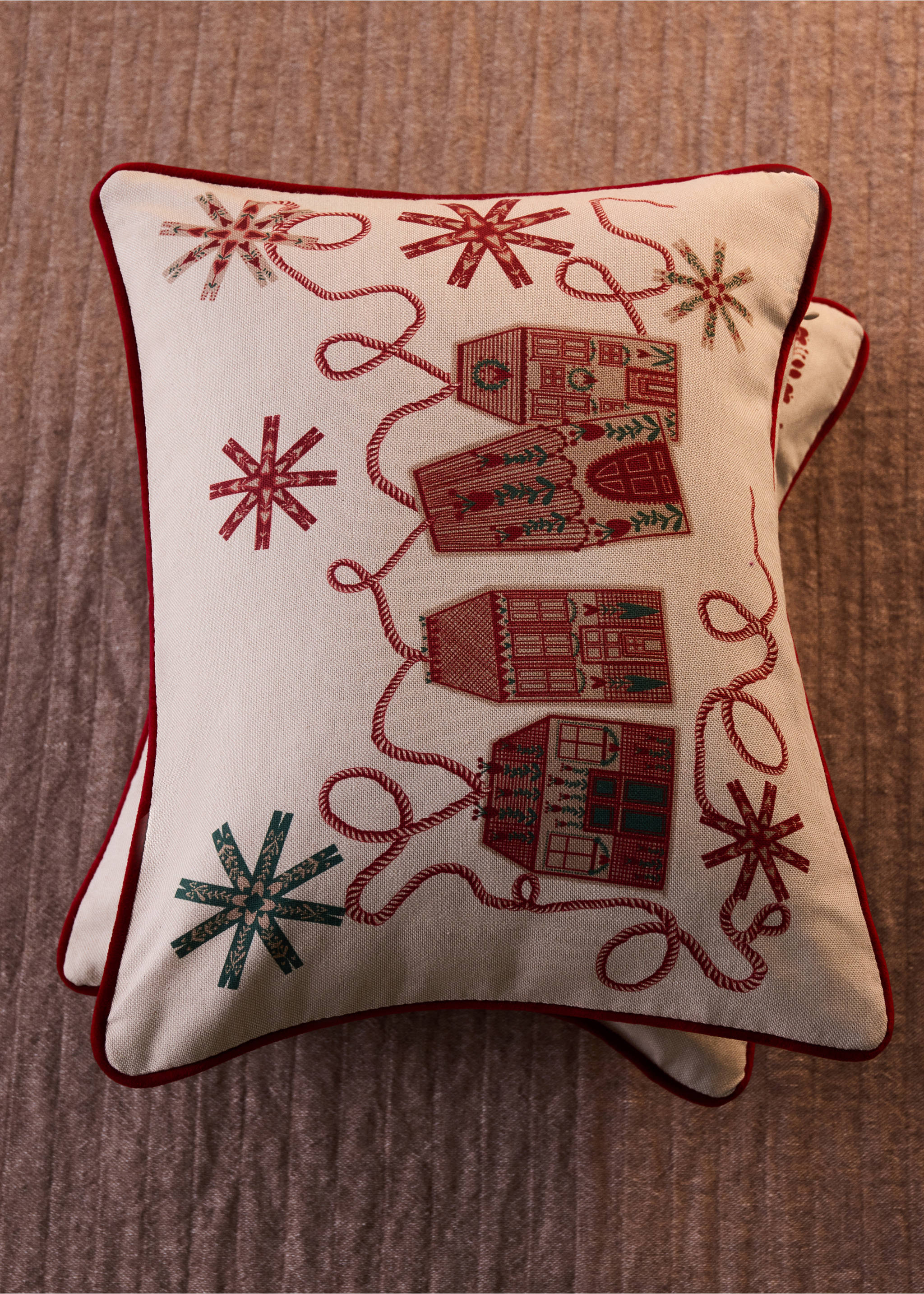 Housse de coussin en coton imprimé 30 x 40 cm - Plan général, Rouge. Ref: 37097934-00.