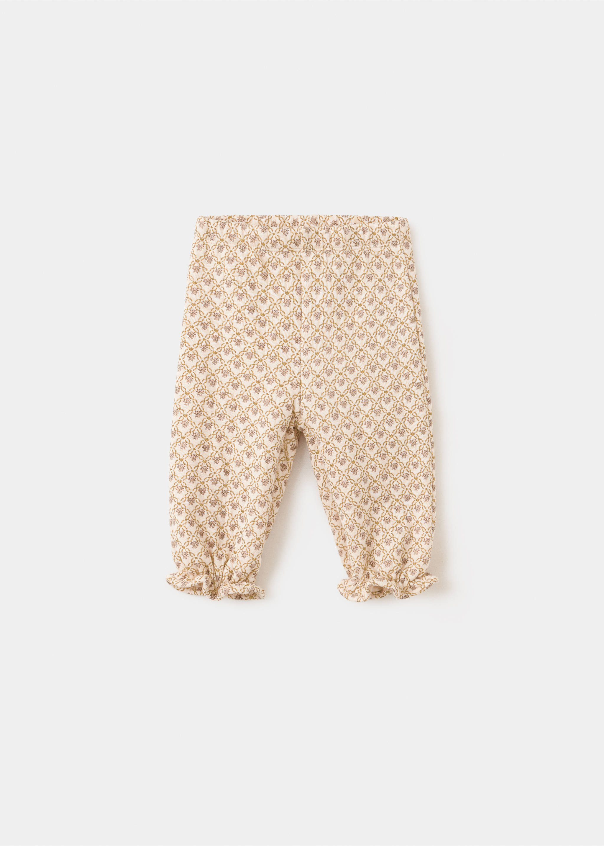 Kids' patterned joggers with an elasticated waist and ruffled hems., Beige. Ref: 37097935-00.