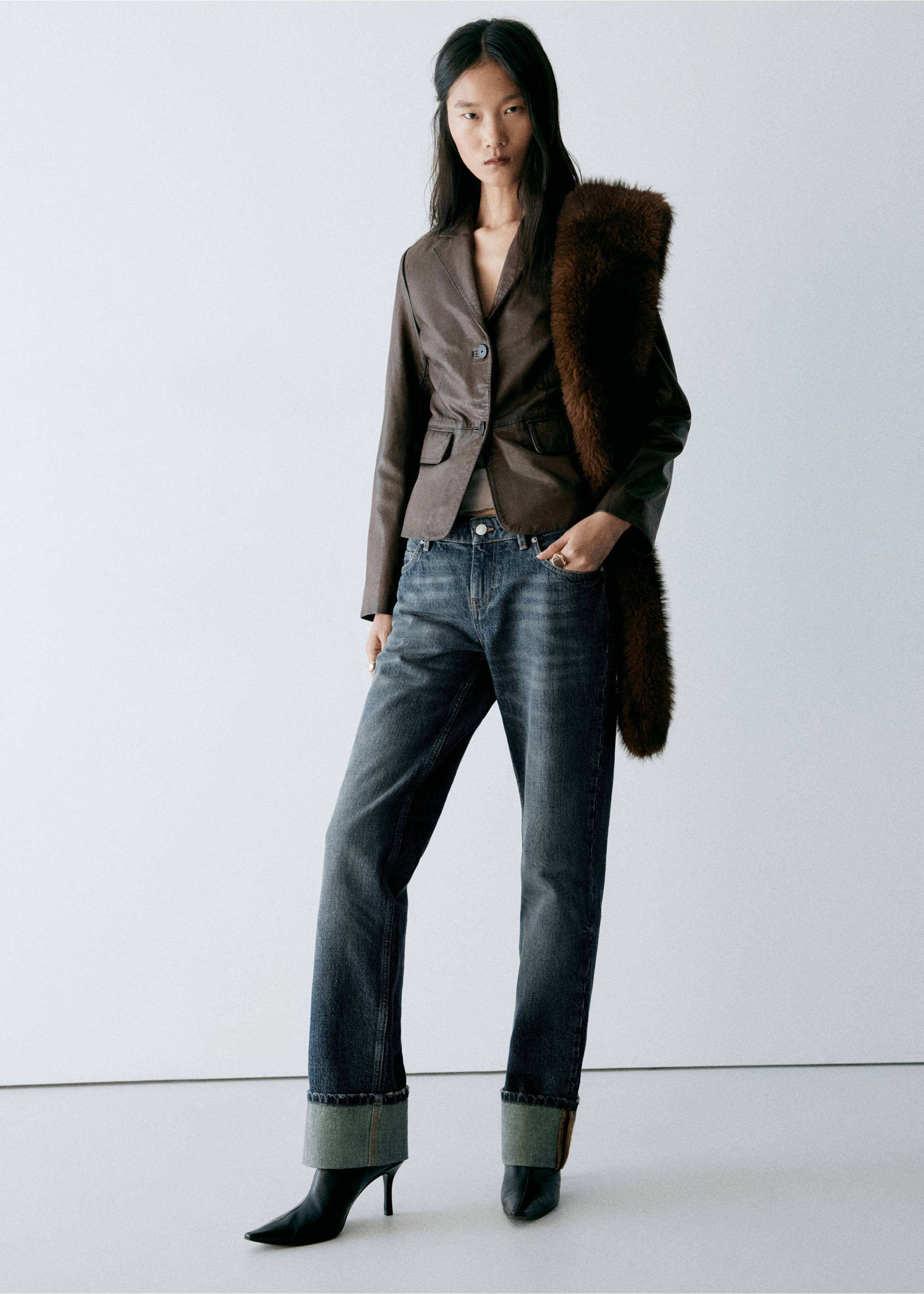 Low-waisted straight-leg jeans - General plane, Dark Blue. Ref: 37097937-00.