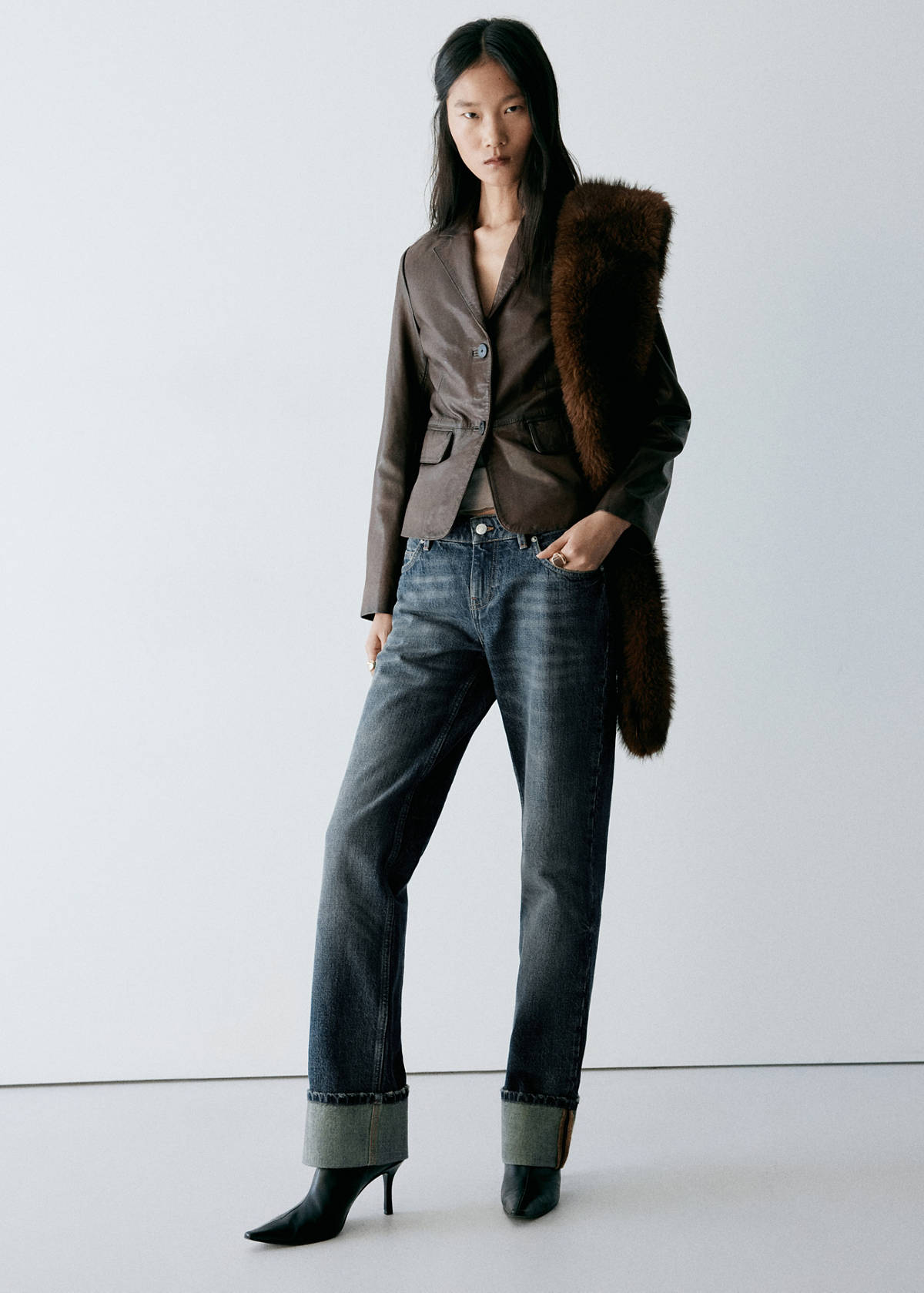 Turned-up straight jeans — Dark Blue
