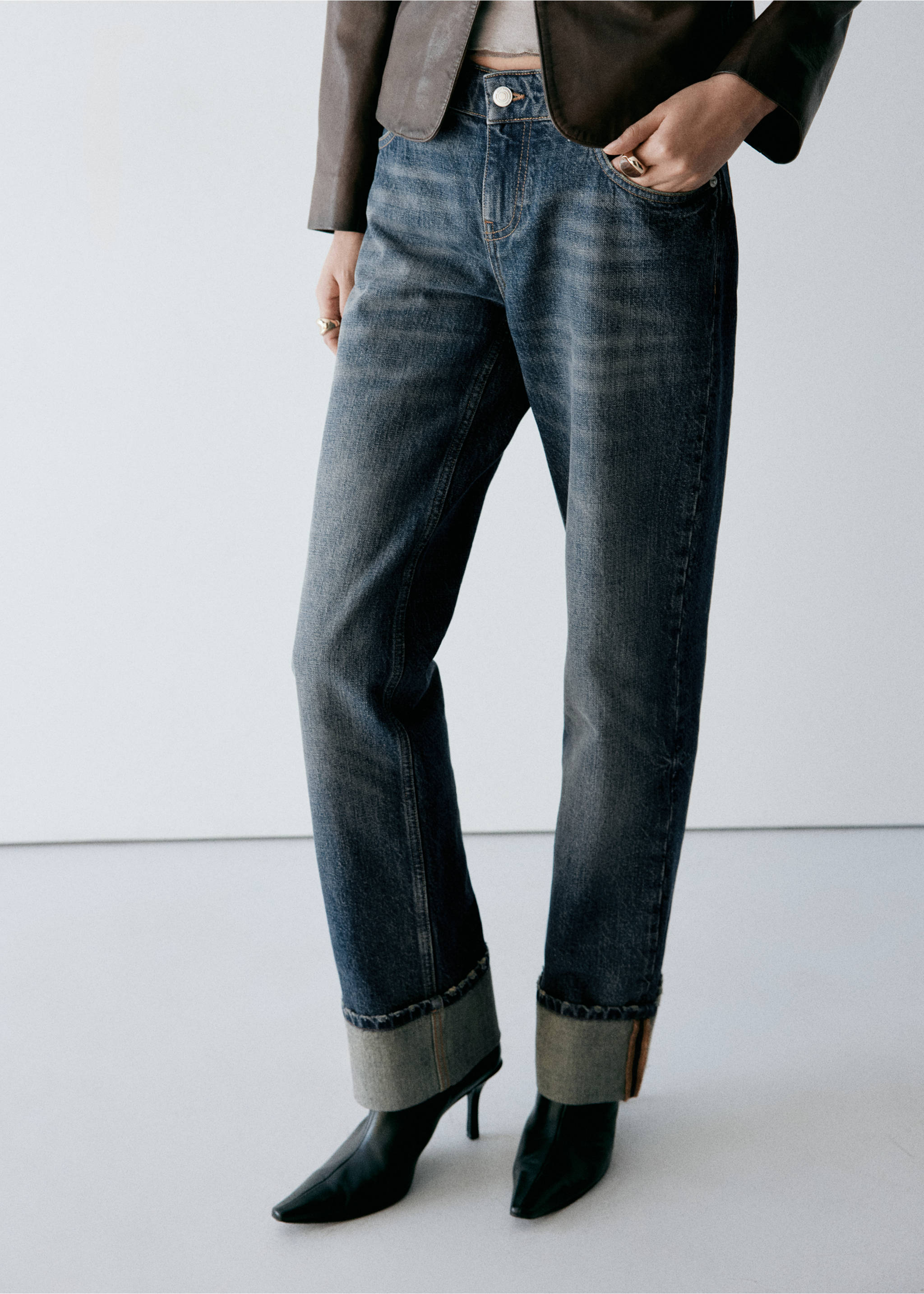 Low-waisted straight-leg jeans - Medium plane, Dark Blue. Ref: 37097937-00.