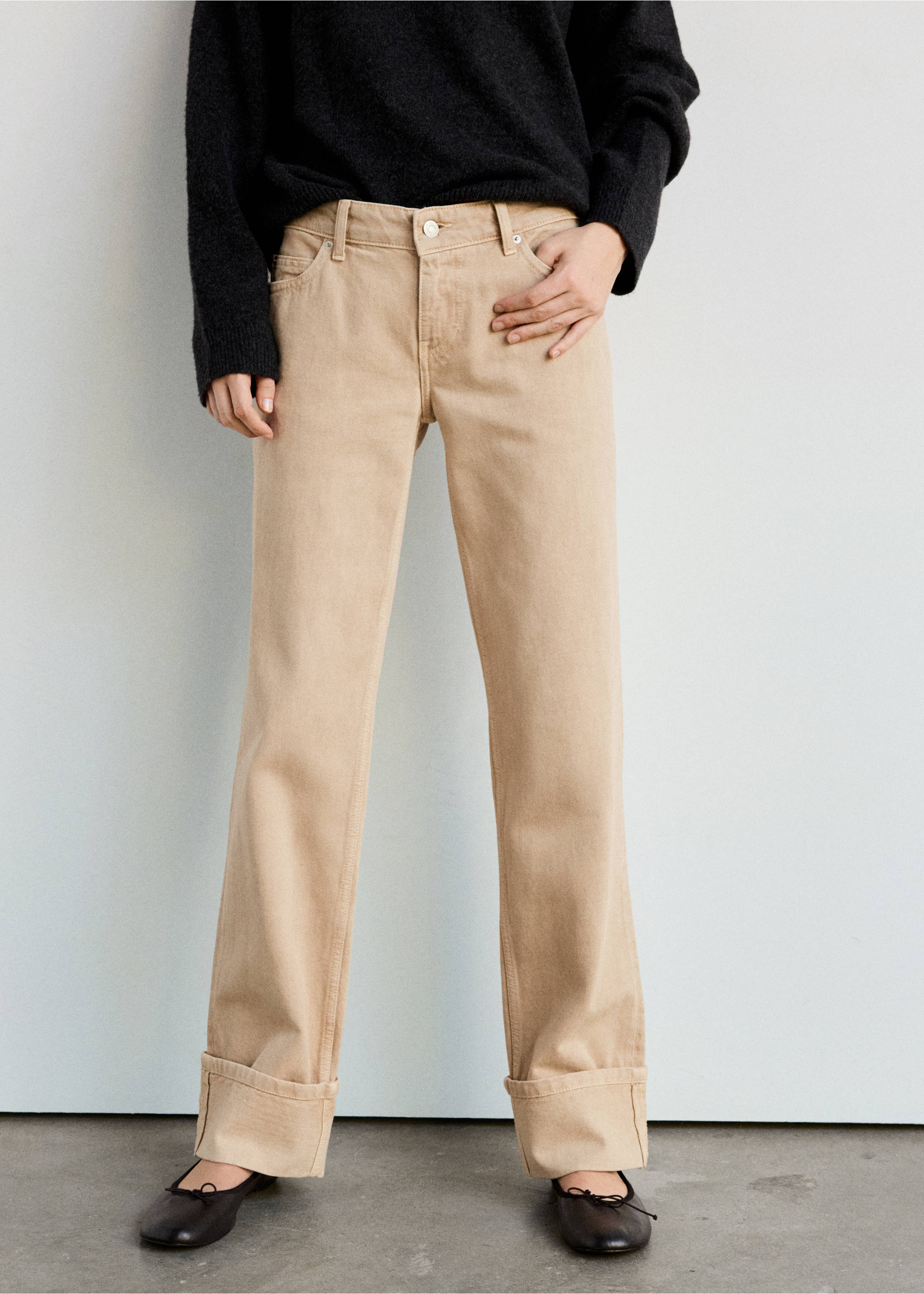 Straight low-waist jeans - Medium plane, Sand. Ref: 37097943-00.