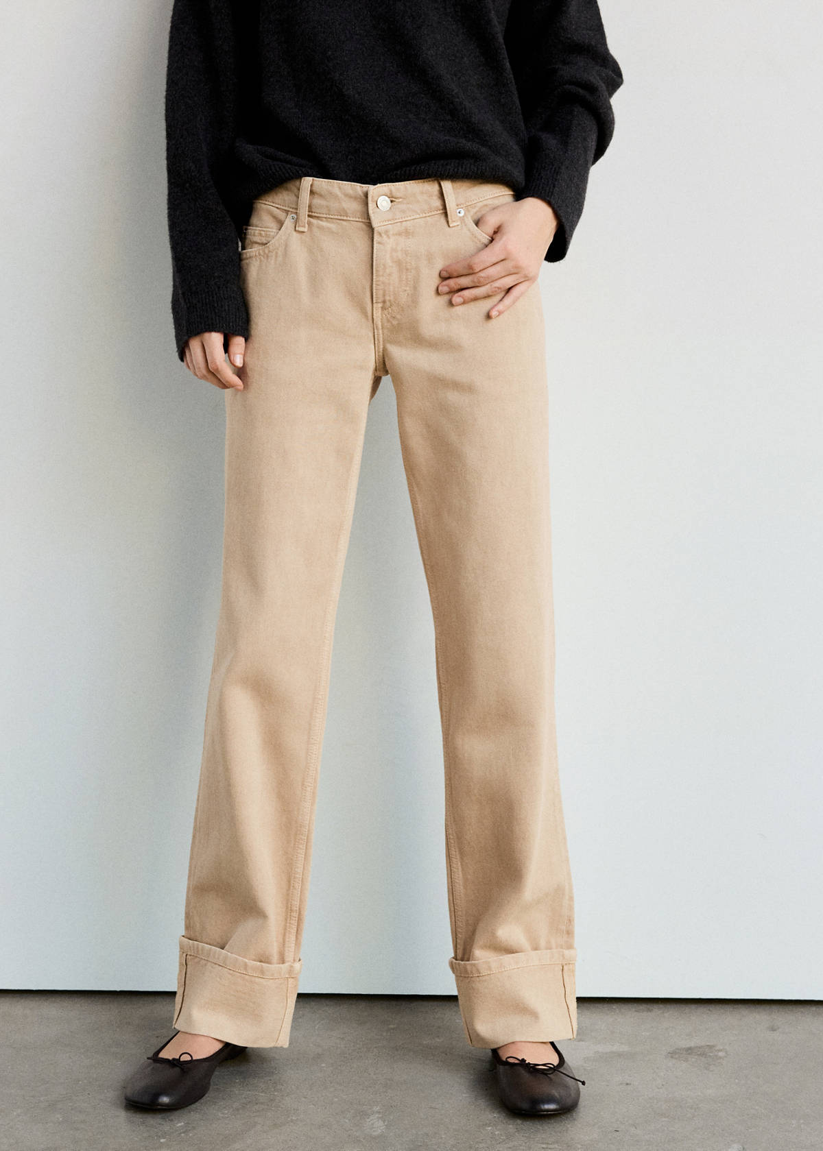 Straight low-waist jeans — Sand