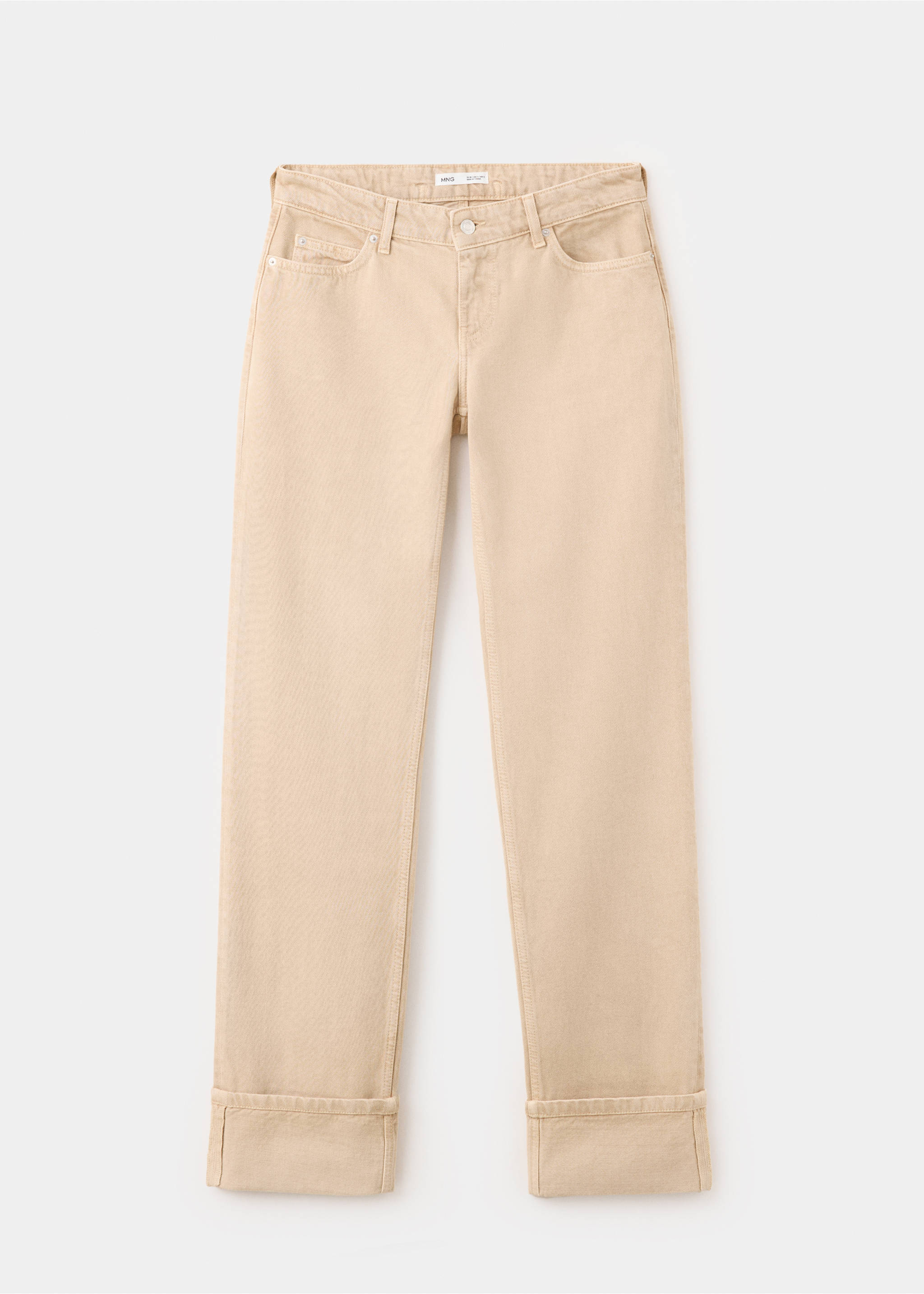 Beige denim trousers in a straight-leg style with turned-up cuffs., Sand. Ref: 37097943-00.
