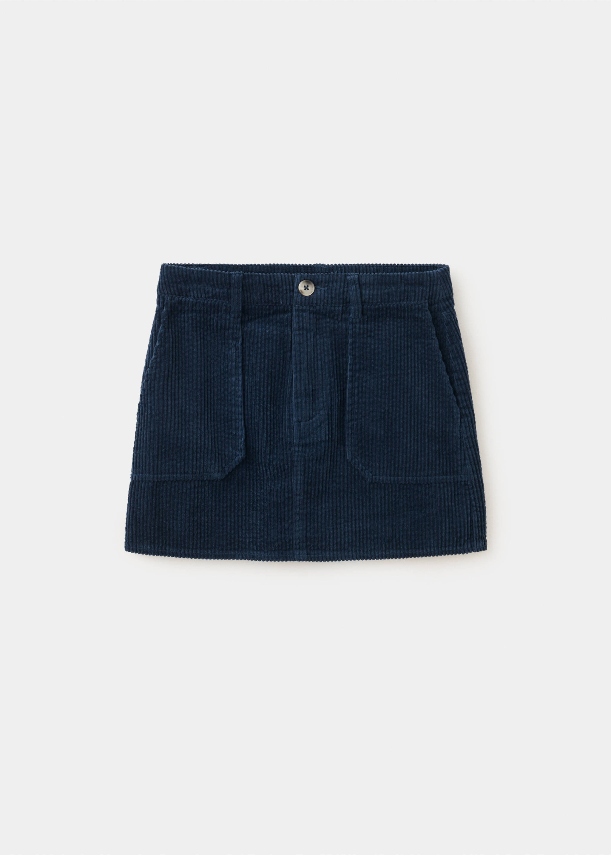 Dark blue corduroy skirt with front pockets, Navy. Ref: 37098269-00.