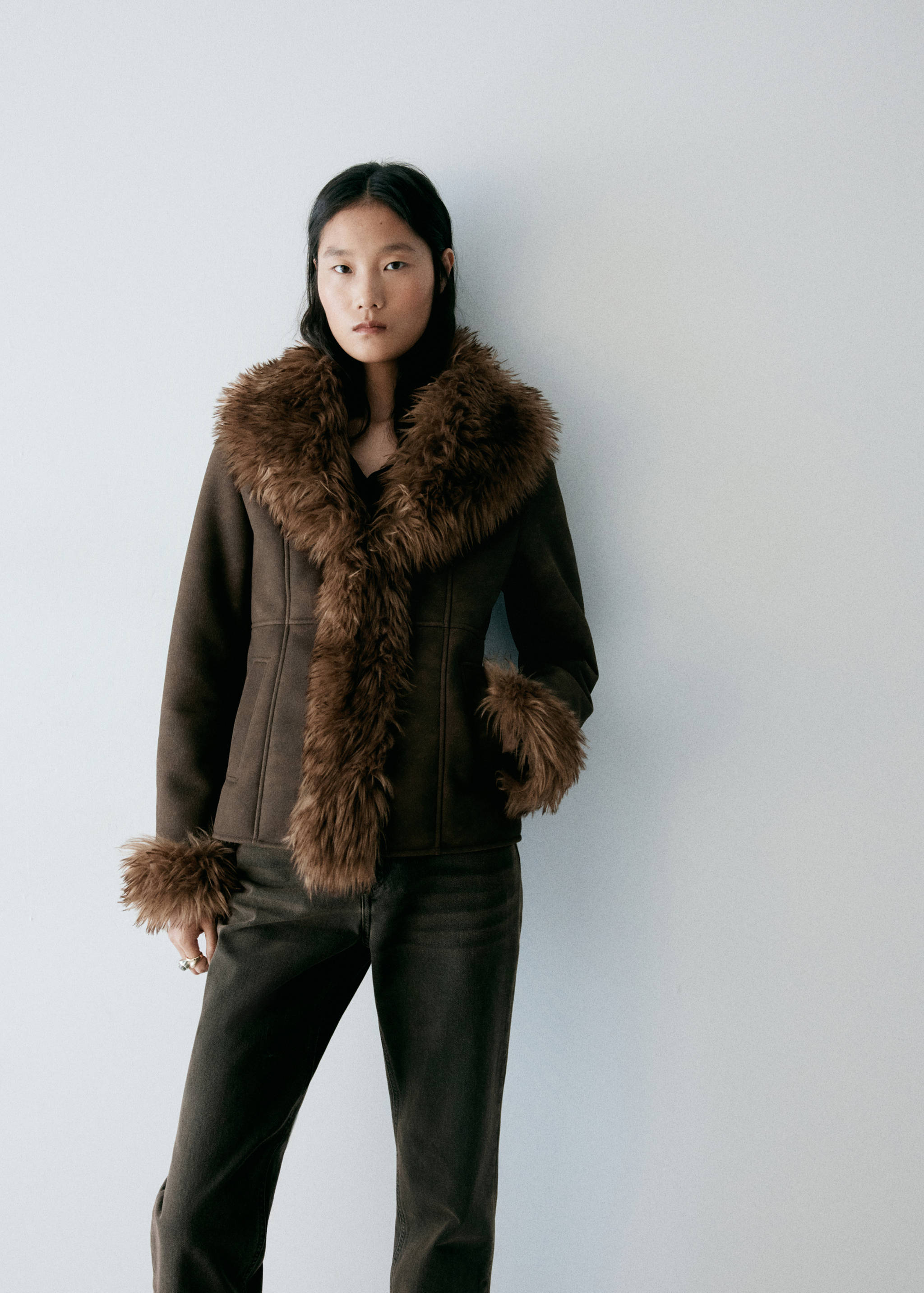 Suede-effect faux-fur jacket - Medium plane