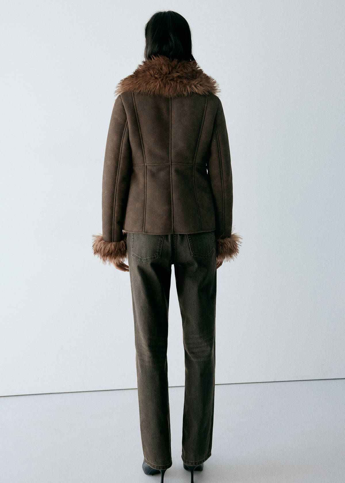 Suede-effect faux-fur jacket — Brown