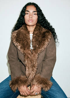 Suede-effect faux-fur jacket — Brown 5