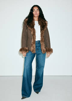 Suede-effect faux-fur jacket — Brown 7