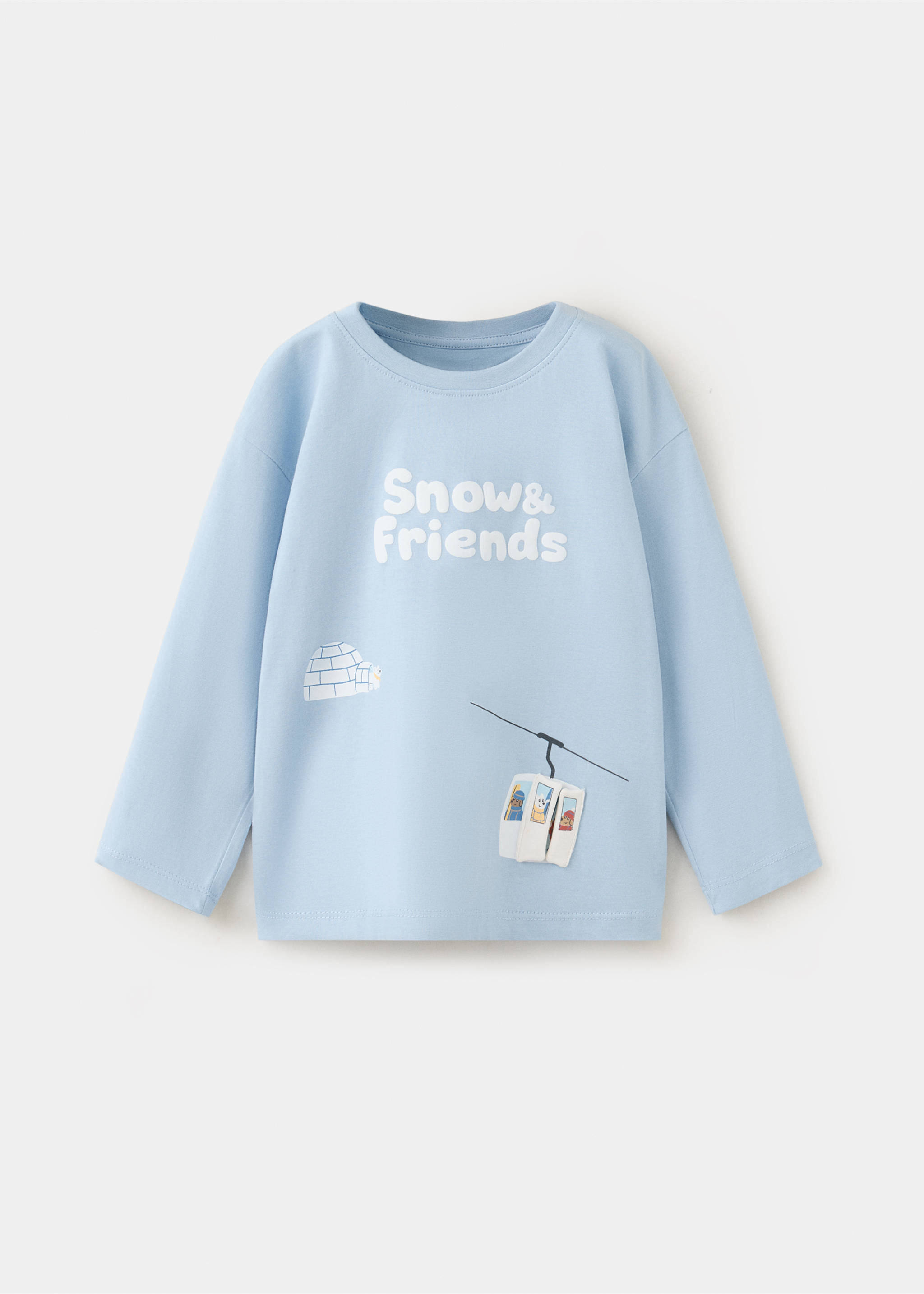 Cotton T-shirt with print detail - Article without model, Sky Blue. Ref: 37098278-00.