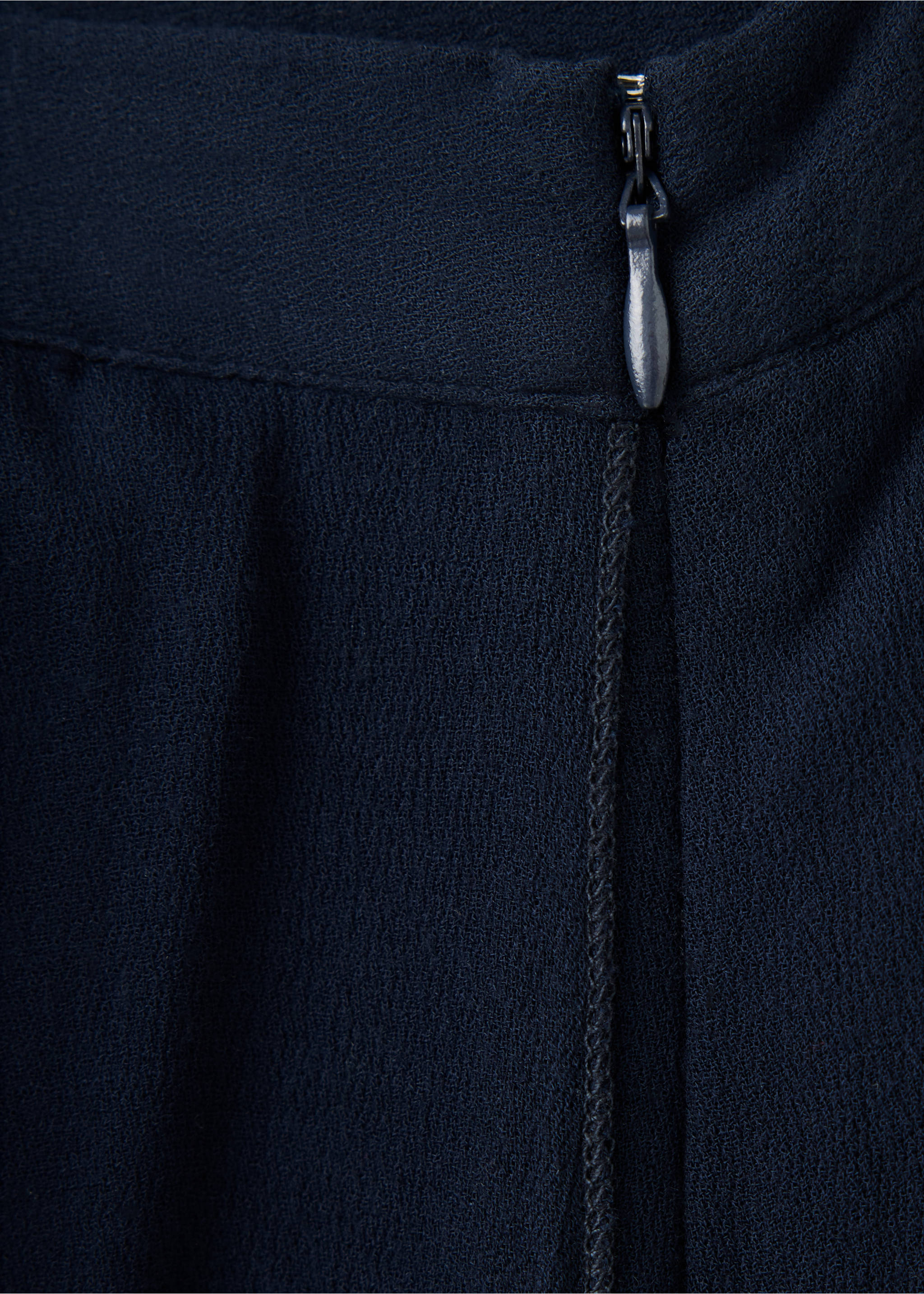 Close-up of a dark blue skirt with concealed zip detail., Navy. Ref: 37098283-00.