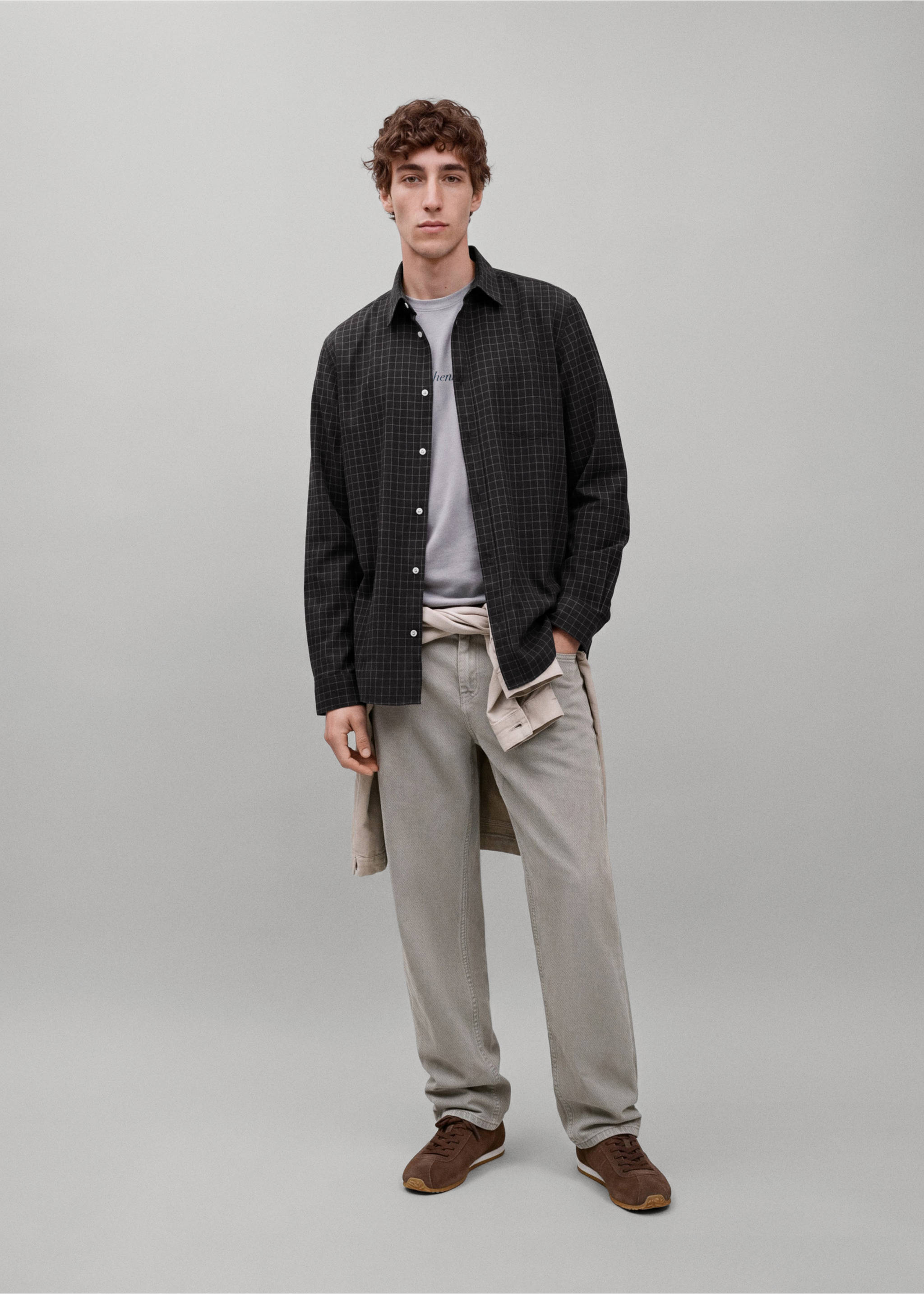 Chemise regular-fit carreaux - Plan général, Noir. Ref: 37098284-00.