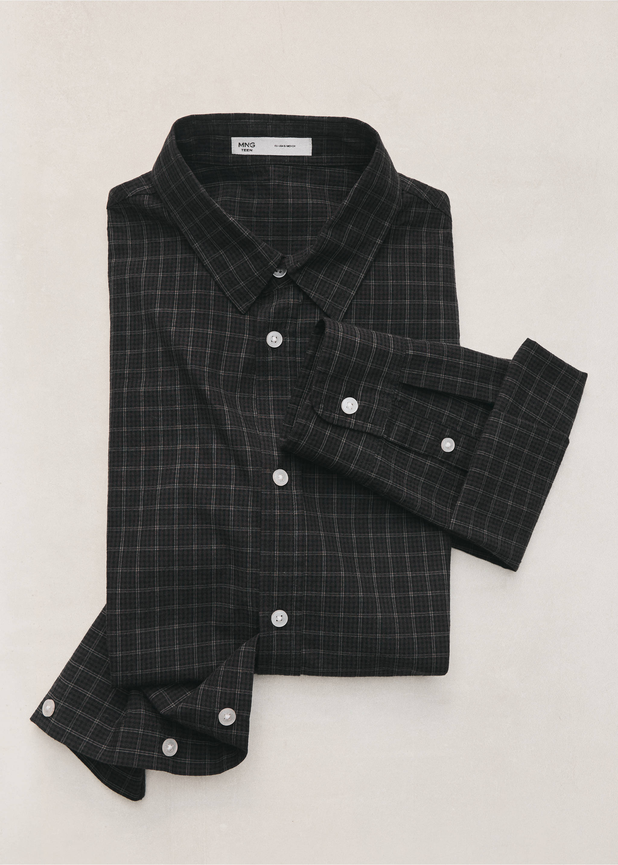 Regular-fit check shirt - Details of the article 5, Black. Ref: 37098284-00.