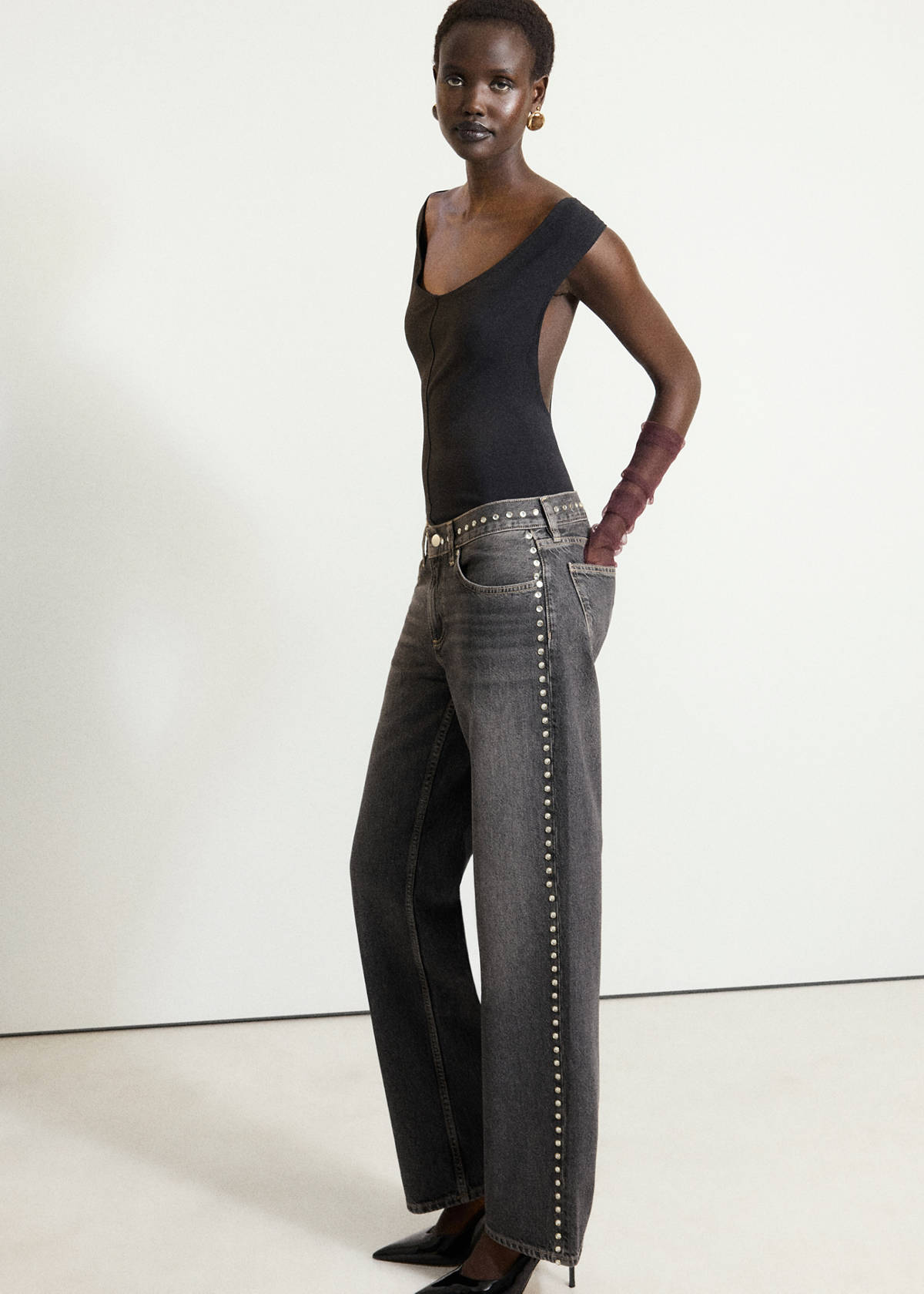 Straight-fit jeans with studs — Denim Grey