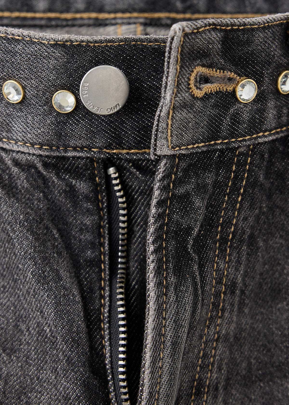 Straight-fit jeans with studs — Denim Grey