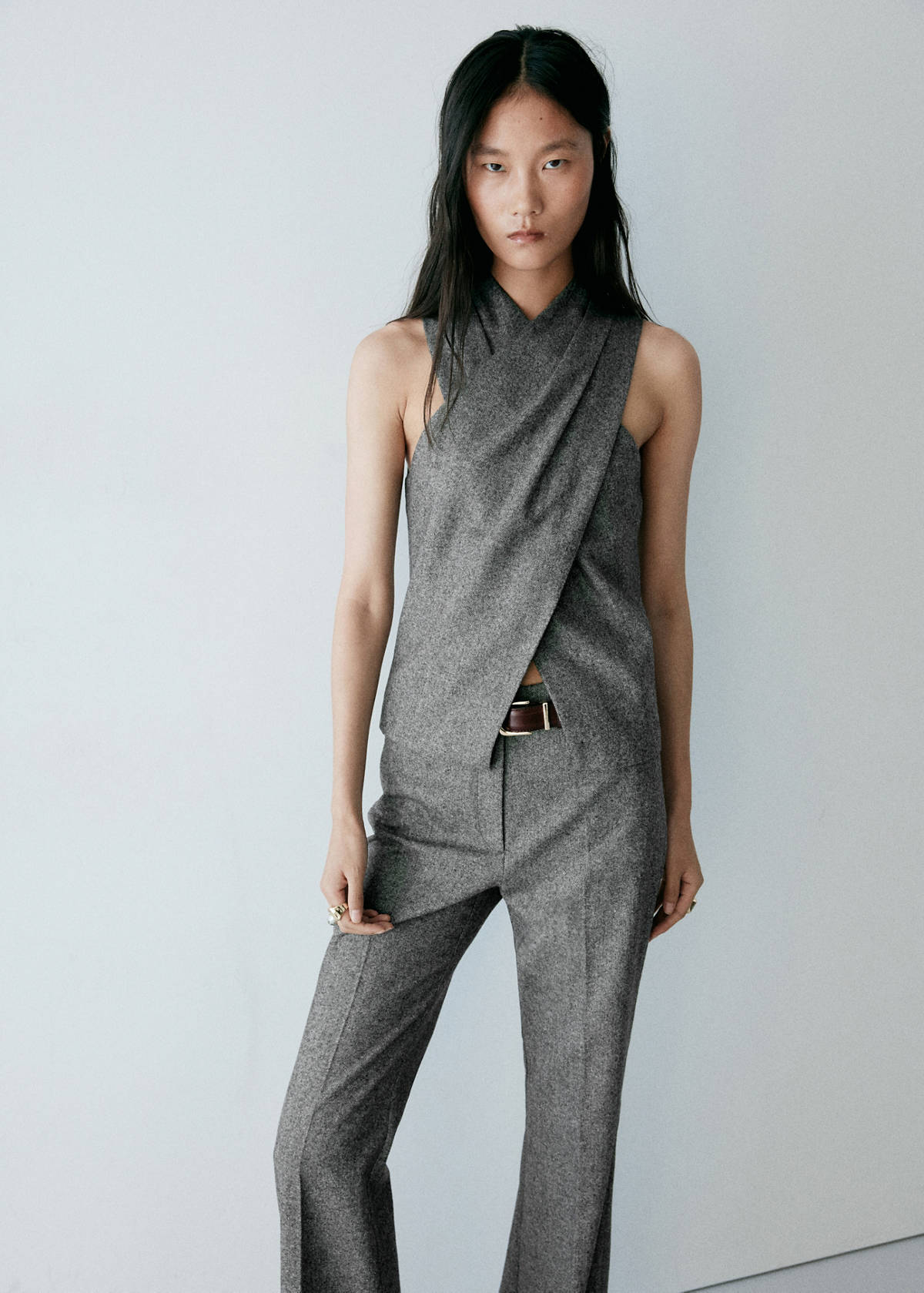 Wrapover marl wool top — Medium Heather Grey