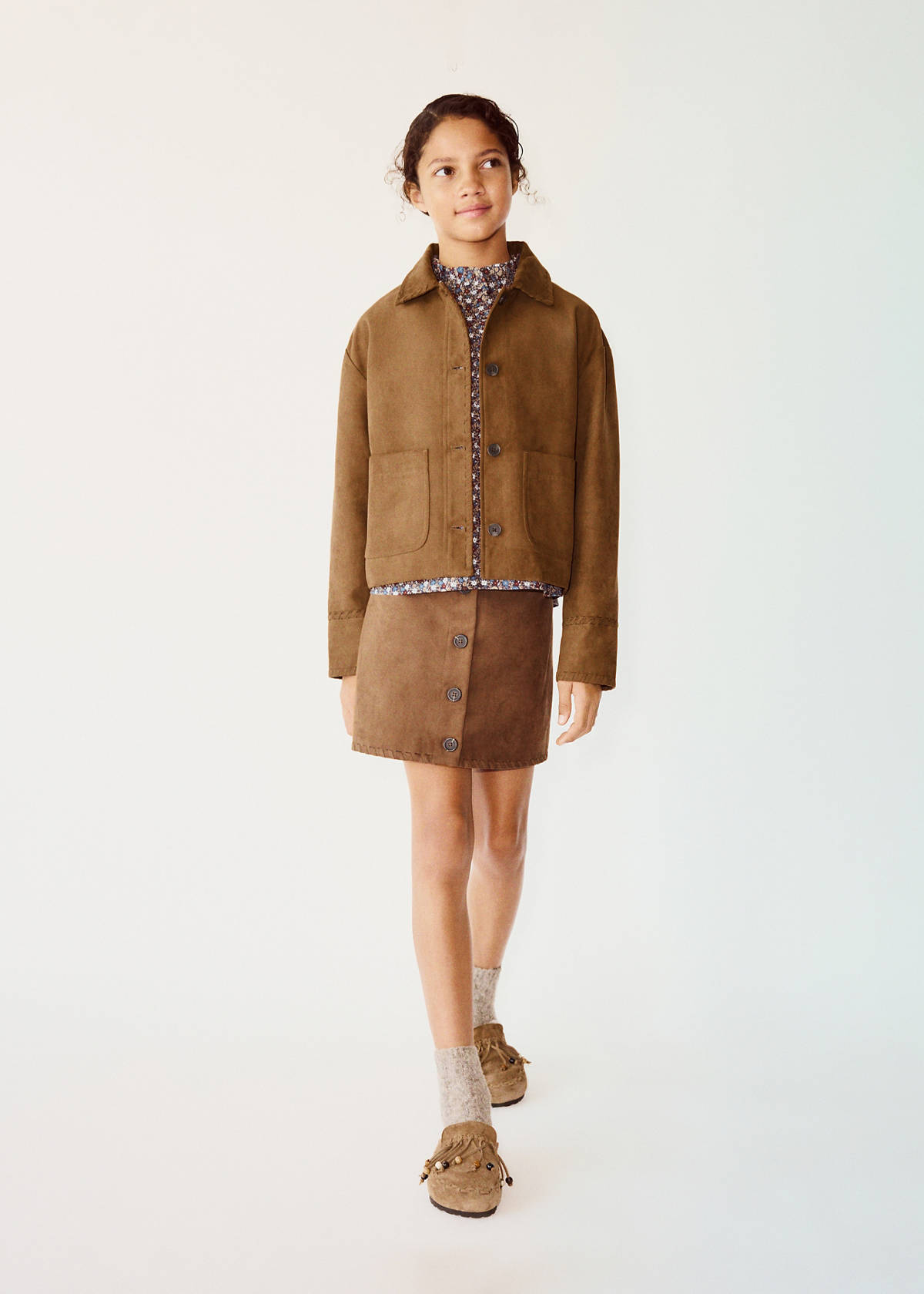 Suede-effect skirt — Brown