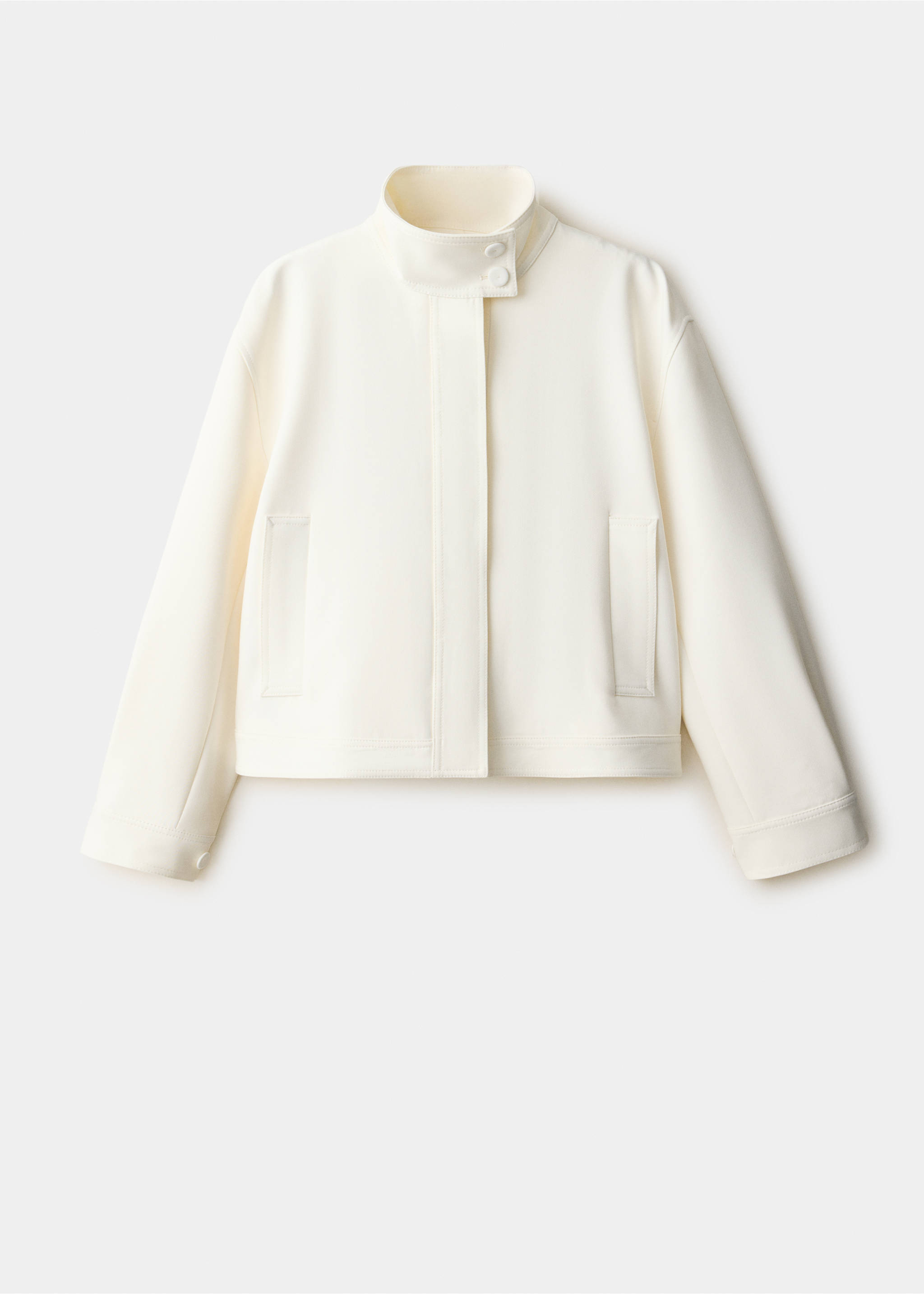 Off-white cropped jacket with a high funnel neck and hidden placket., Off White. Ref: 37098640-00.