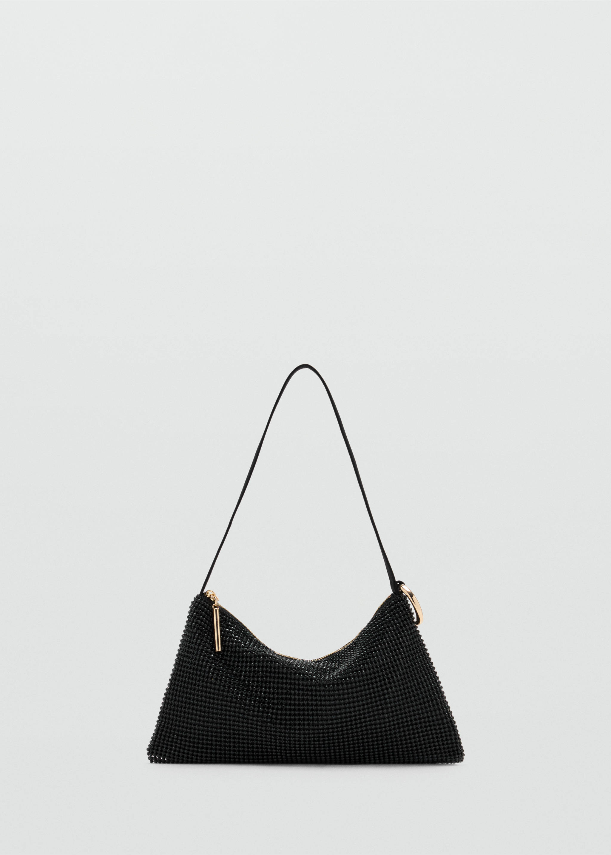 Black rhinestone shoulder bag with a thin strap and gold hardware., Black. Ref: 37099113-00.