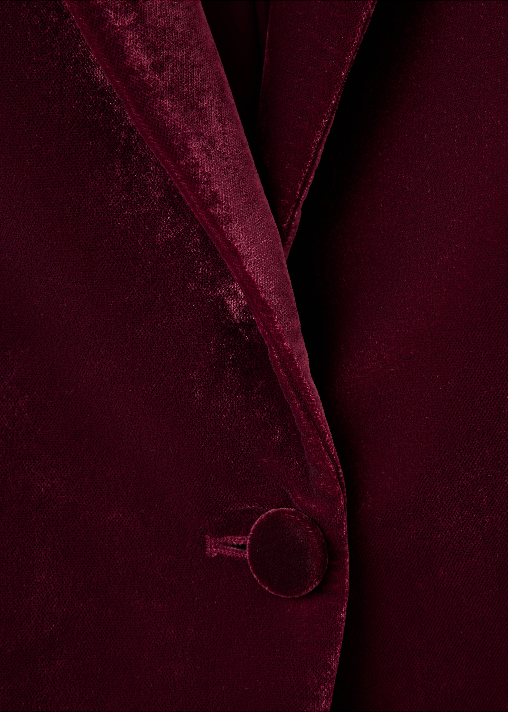 Burgundy velvet blazer close-up, showing texture and lapel., Maroon. Ref: 37099114-00.