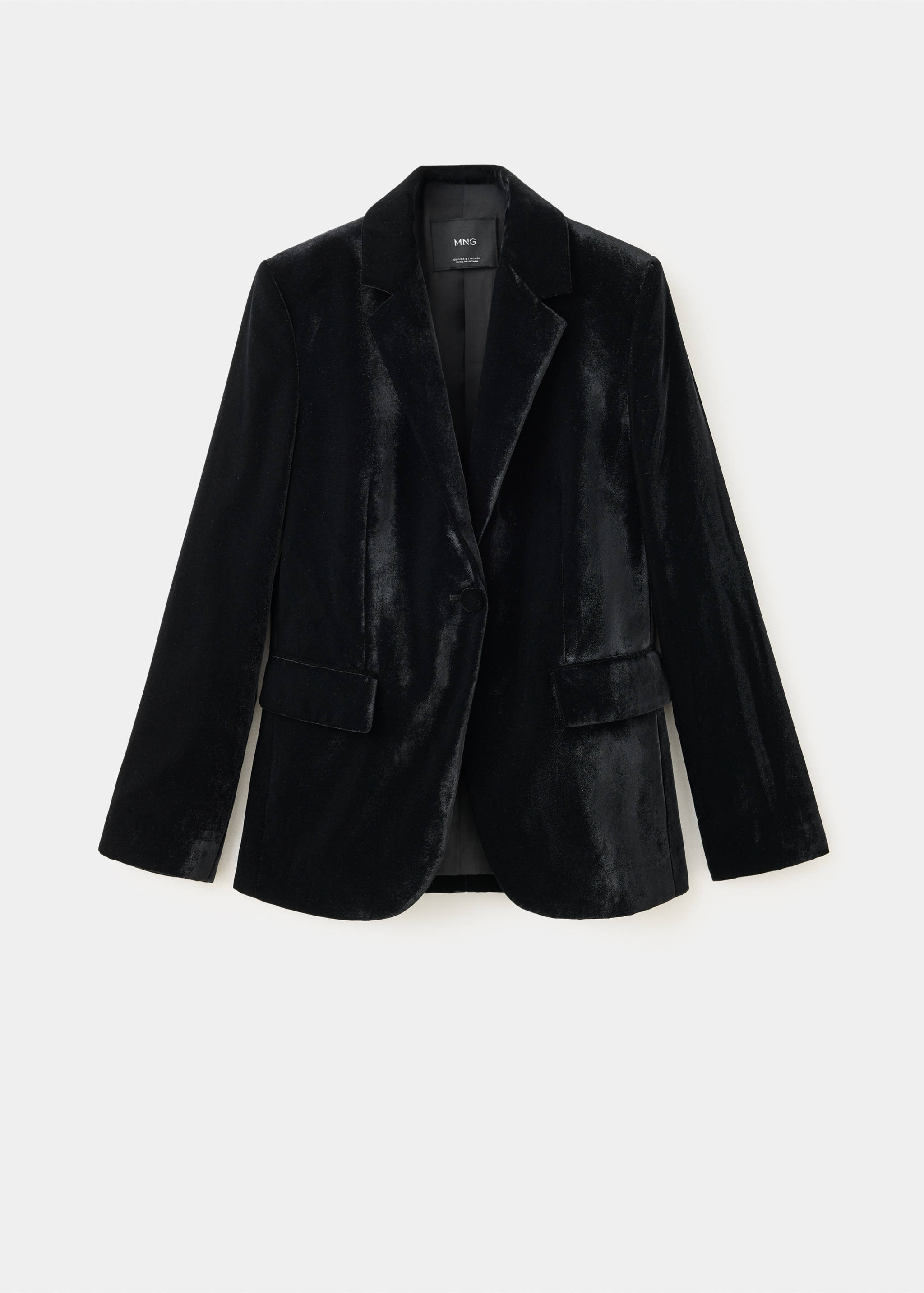 Blazer de terciopelo negro con solapas de muesca y cierre de un botón., Negro. Ref: 37099114-00.