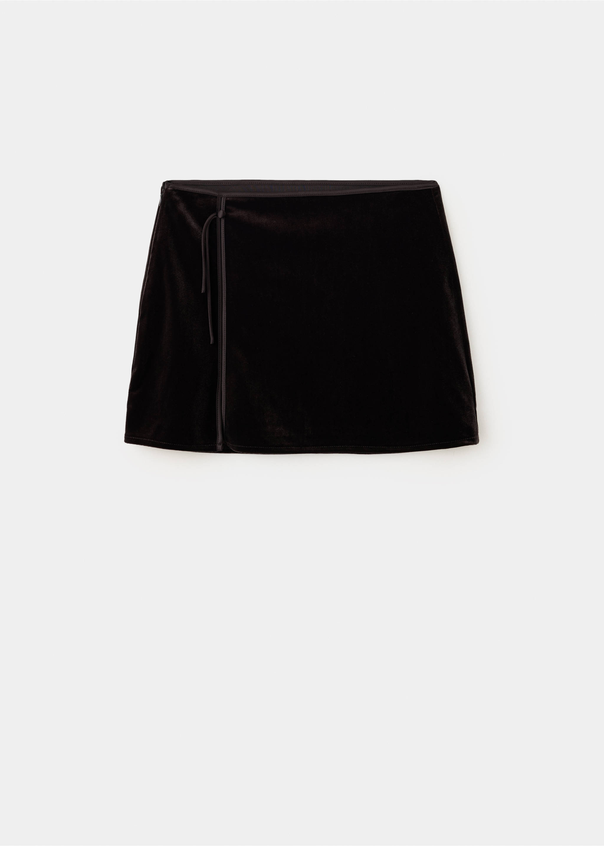 Dark brown velvet mini wrap skirt with side ties., Chocolate. Ref: 37099117-00.