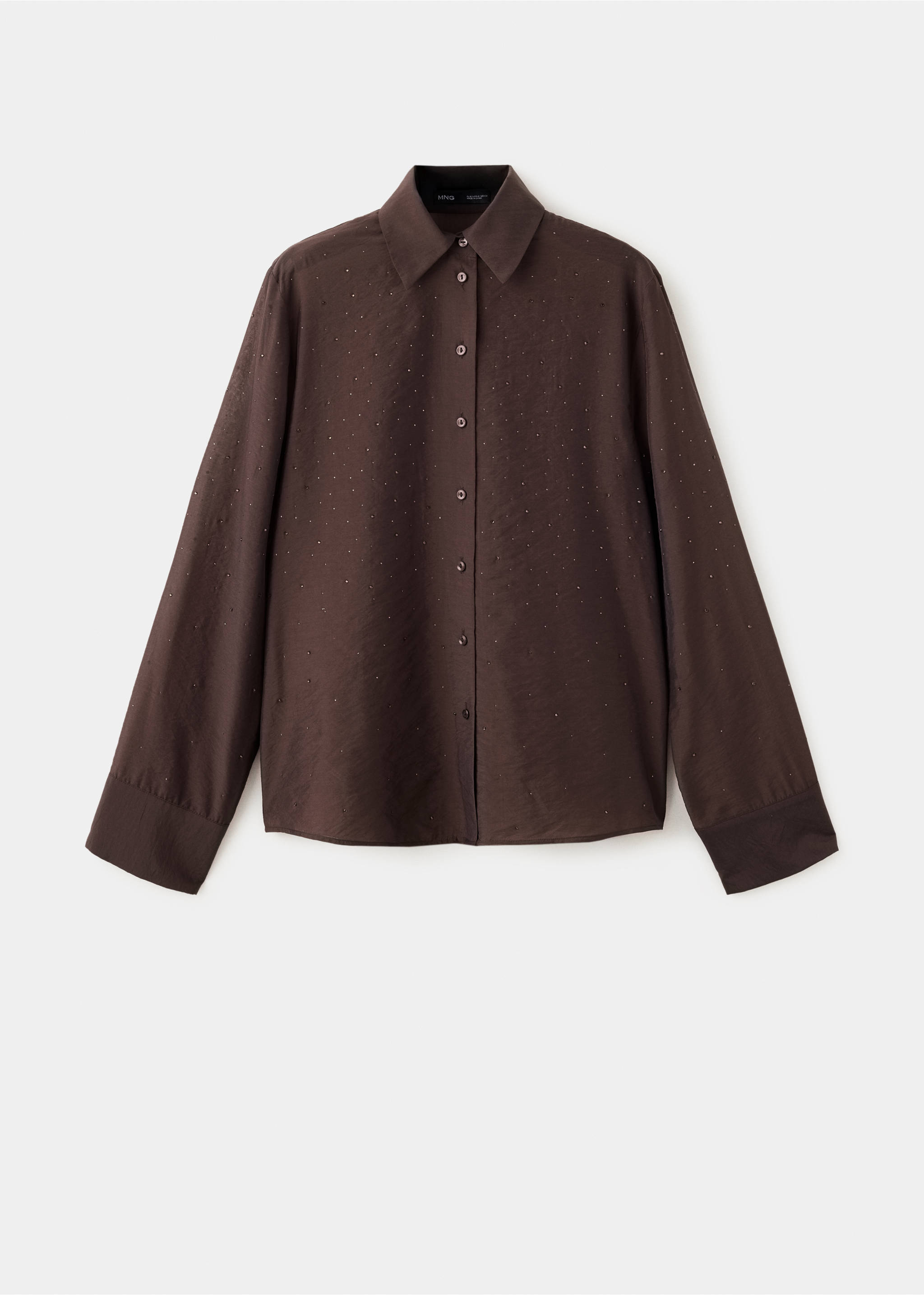 Dark brown shirt with long sleeves, classic collar and subtle metallic studs., Brown. Ref: 37099118-00.