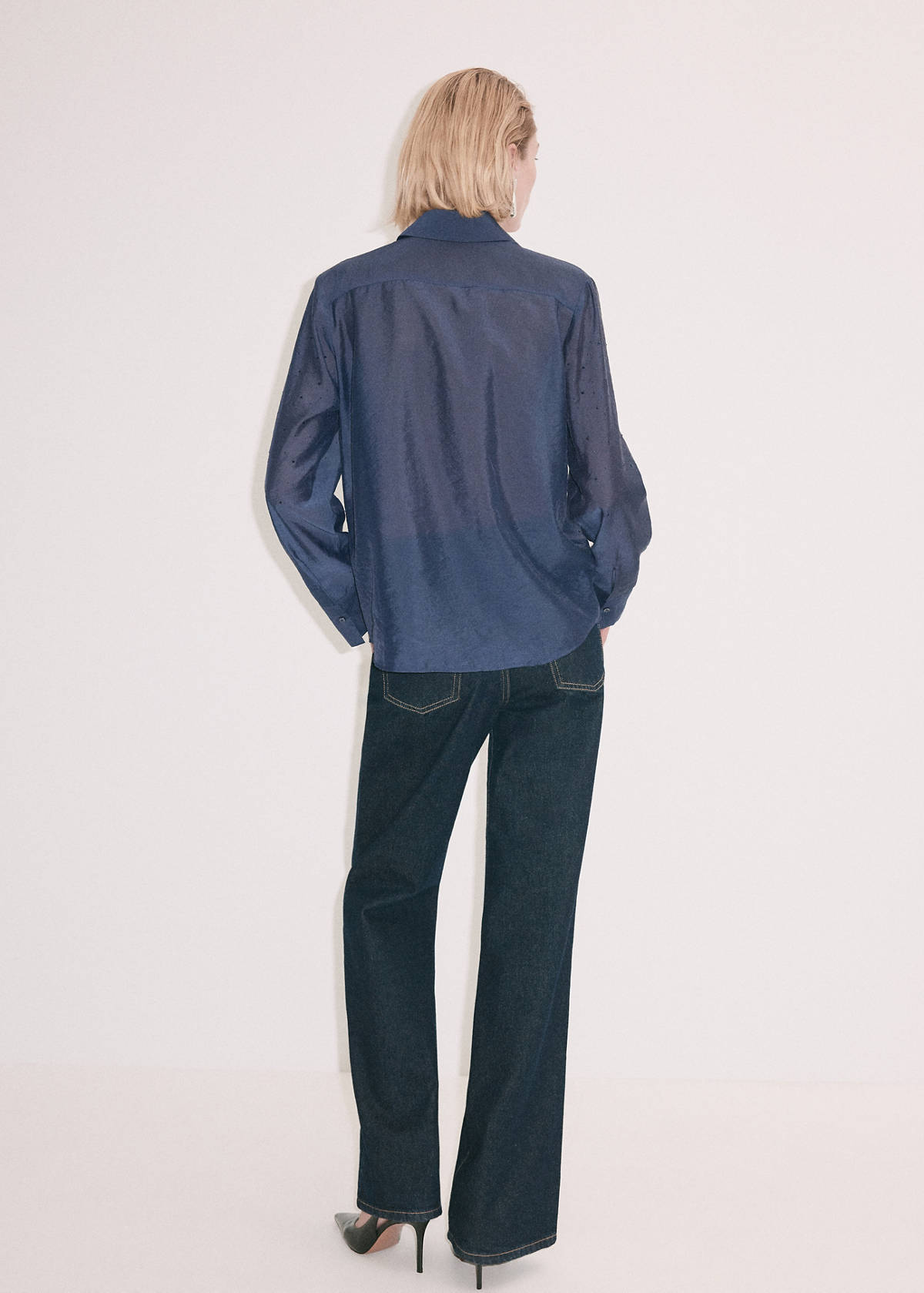 Satin shirt with rhinestone detail — Blue