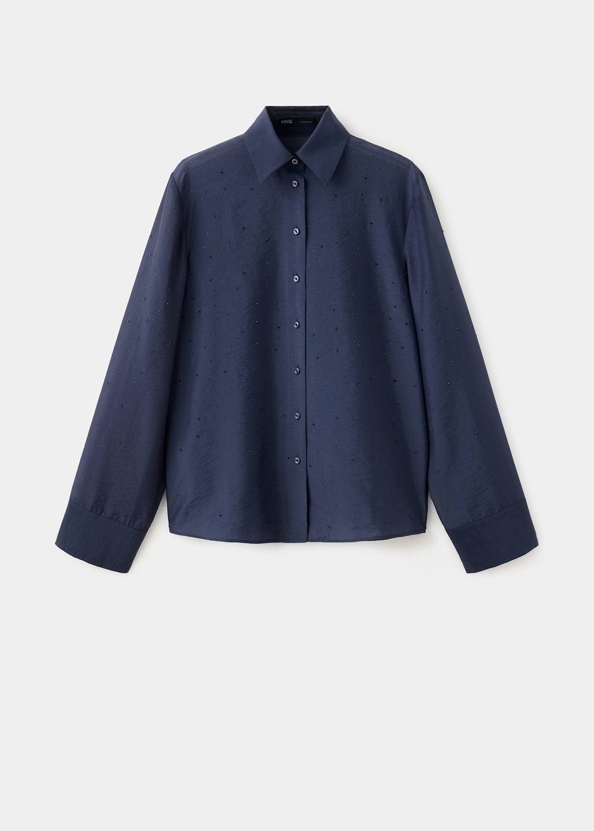 Satin shirt with rhinestone detail — Blue